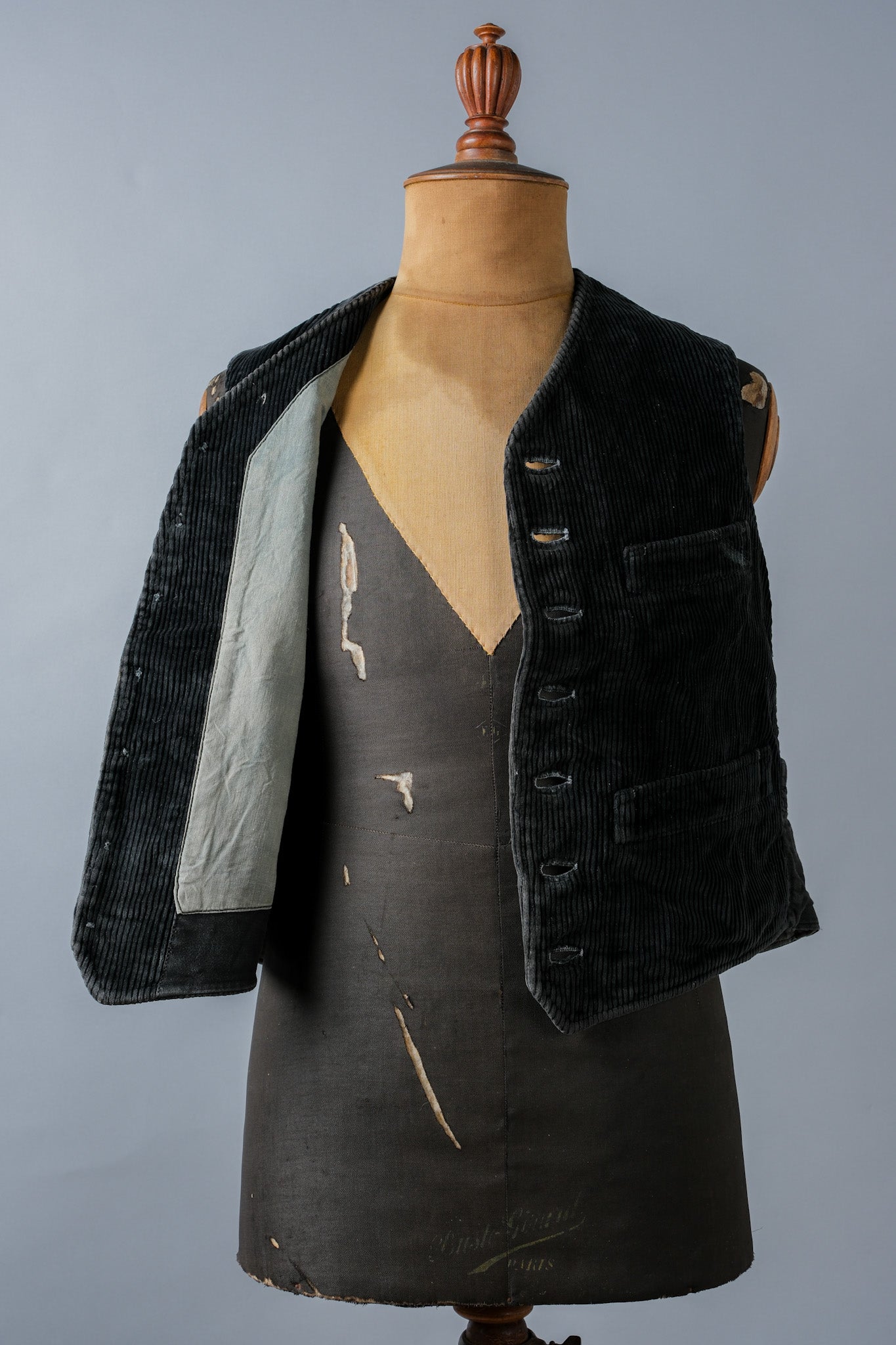 【~40's】French Vintage Black Corduroy Work Gilet "Adolphe Lafont"