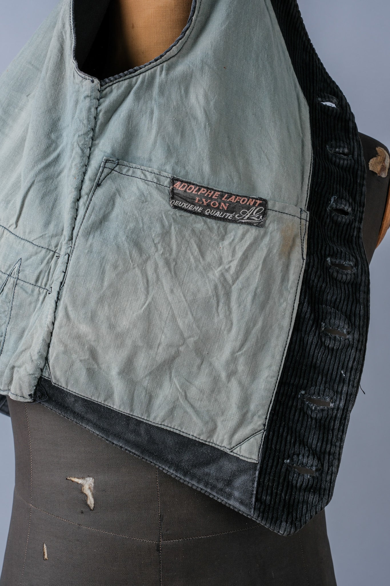 【~40's】French Vintage Black Corduroy Work Gilet "Adolphe Lafont"