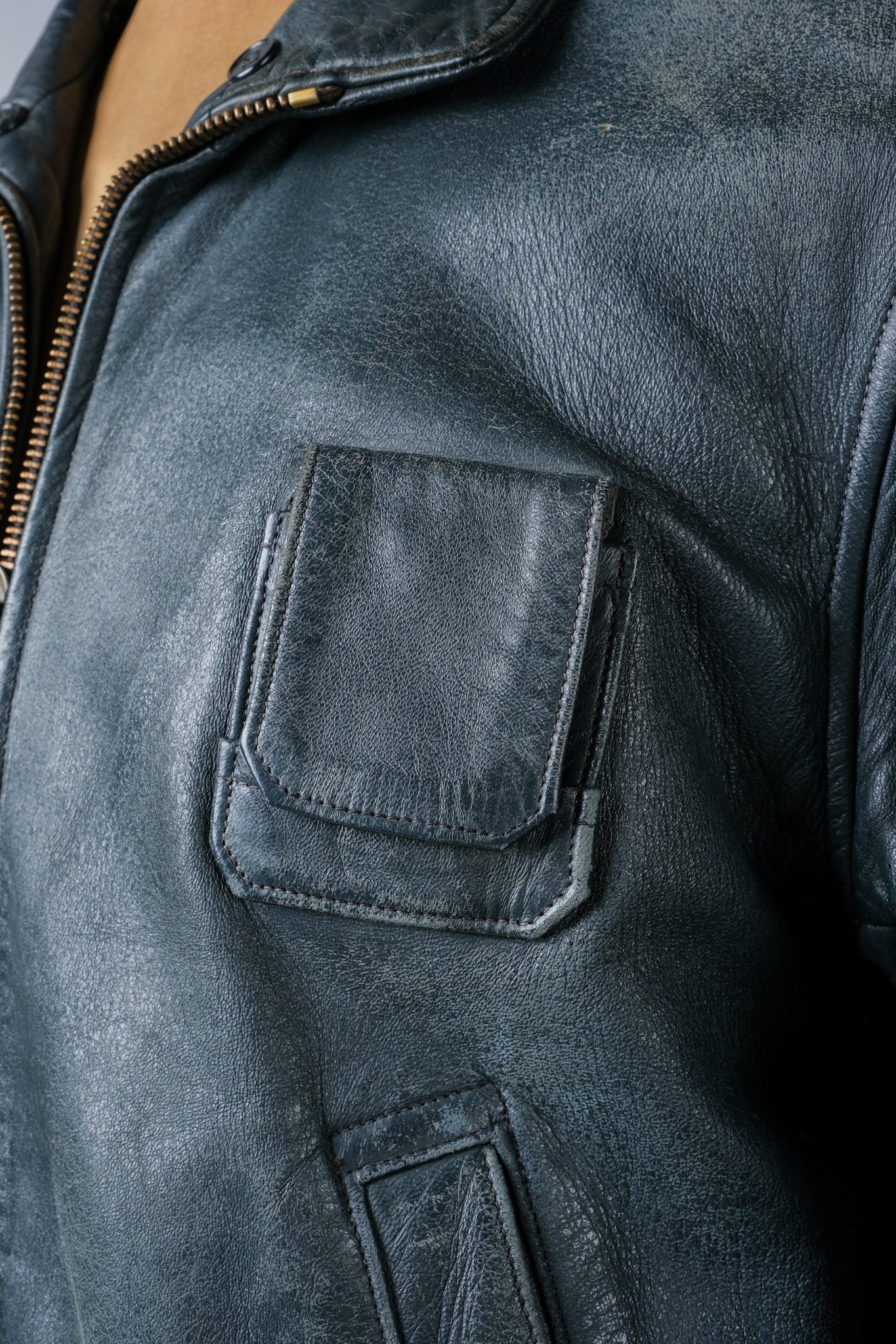 【~70's】French Air Force Pilot Leather Jacket Size.96M