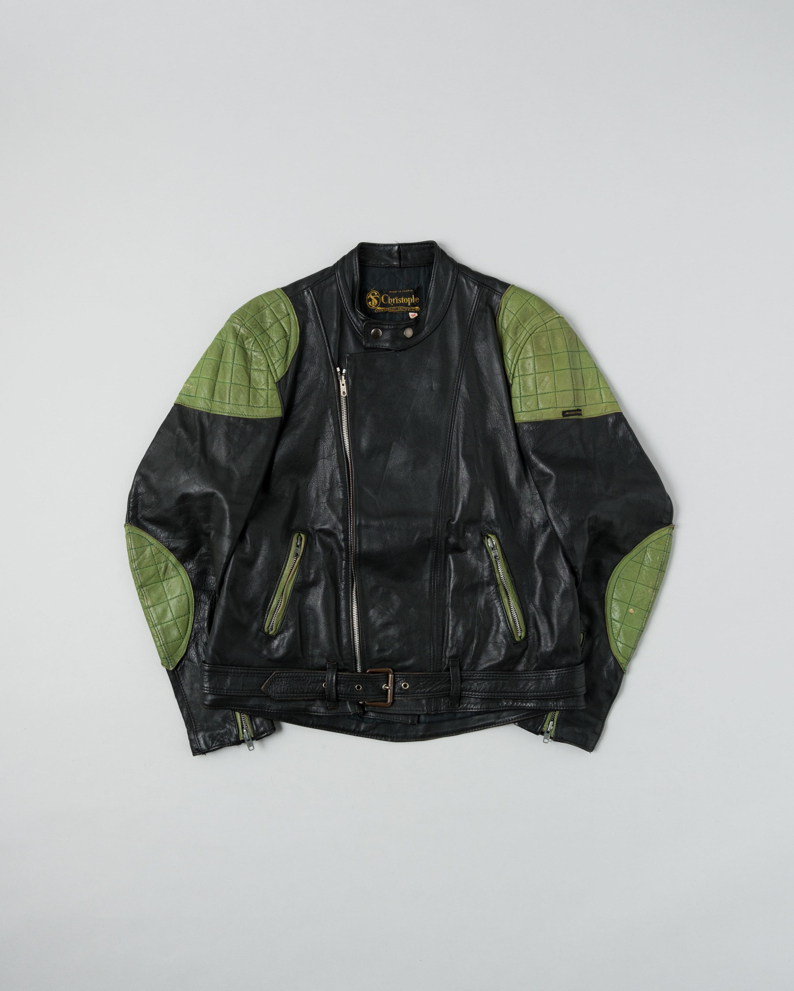 【~60's】French Vintage Switching Color Leather Riders Jacket Size.50 "Christophe"