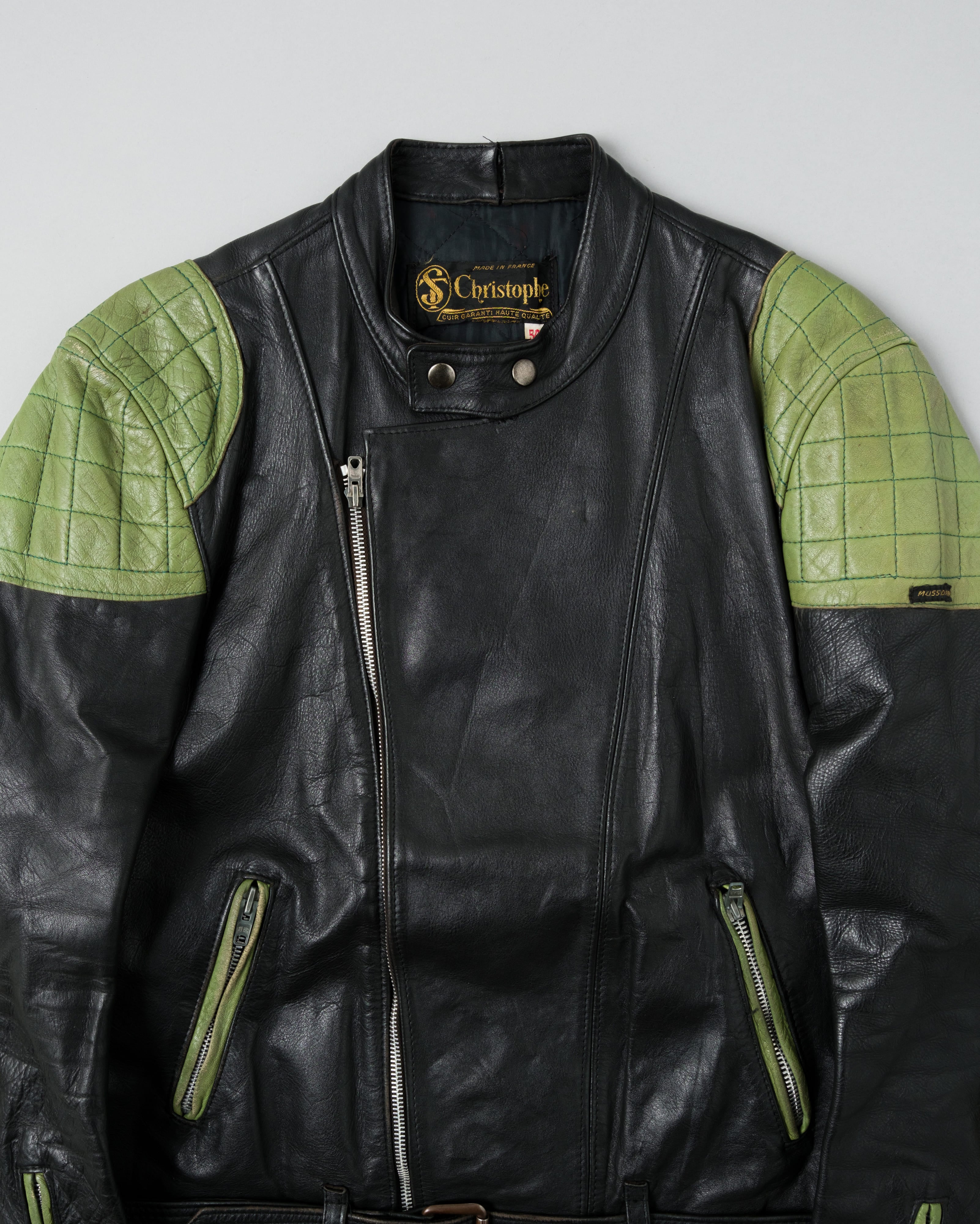 【~60's】French Vintage Switching Color Leather Riders Jacket Size.50 "Christophe"
