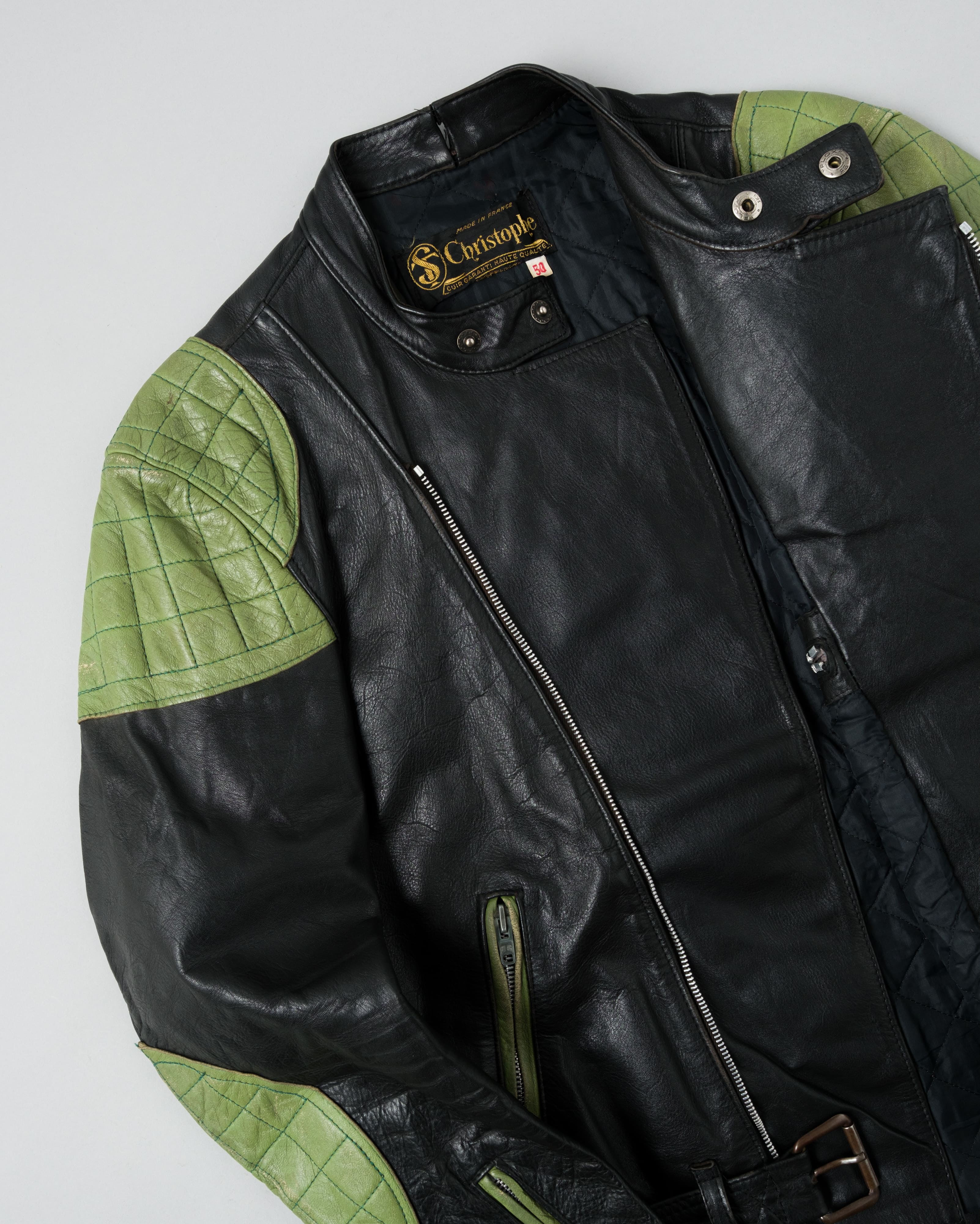 【~60's】French Vintage Switching Color Leather Riders Jacket Size.50 "Christophe"