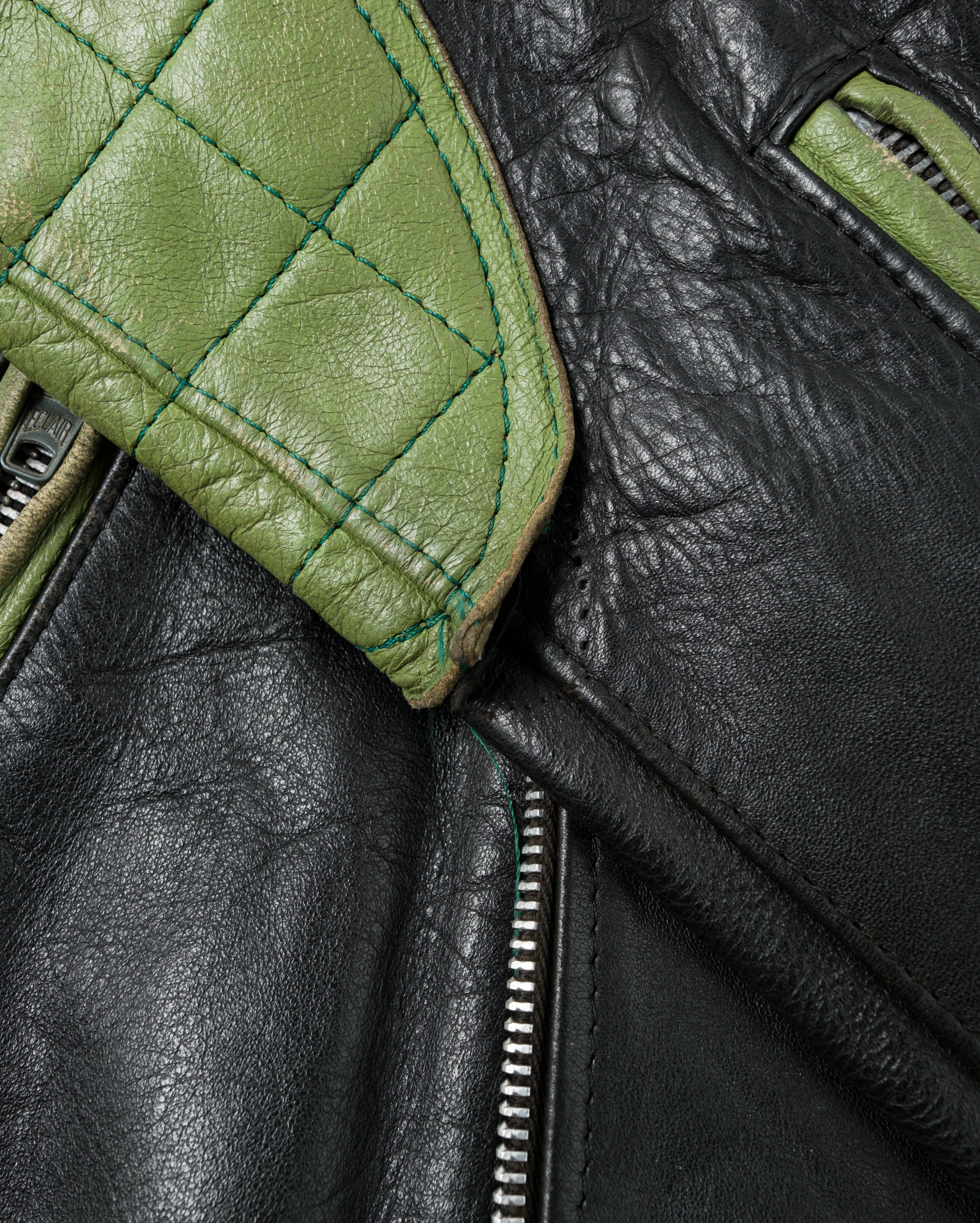 【~60's】French Vintage Switching Color Leather Riders Jacket Size.50 "Christophe"