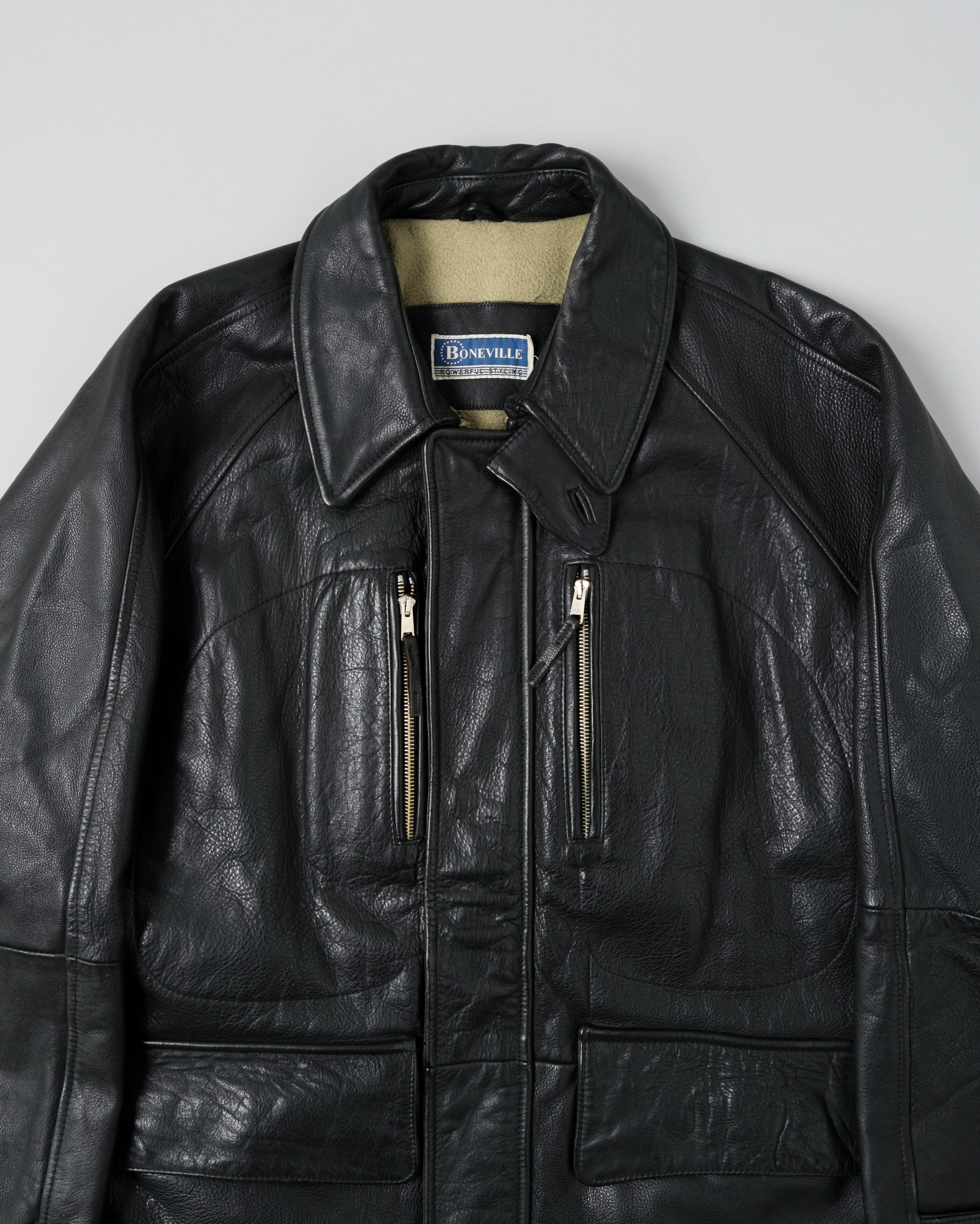 【~90's】Old BONEVILLE Raglan Sleeve D-pocket Leather Jacket
