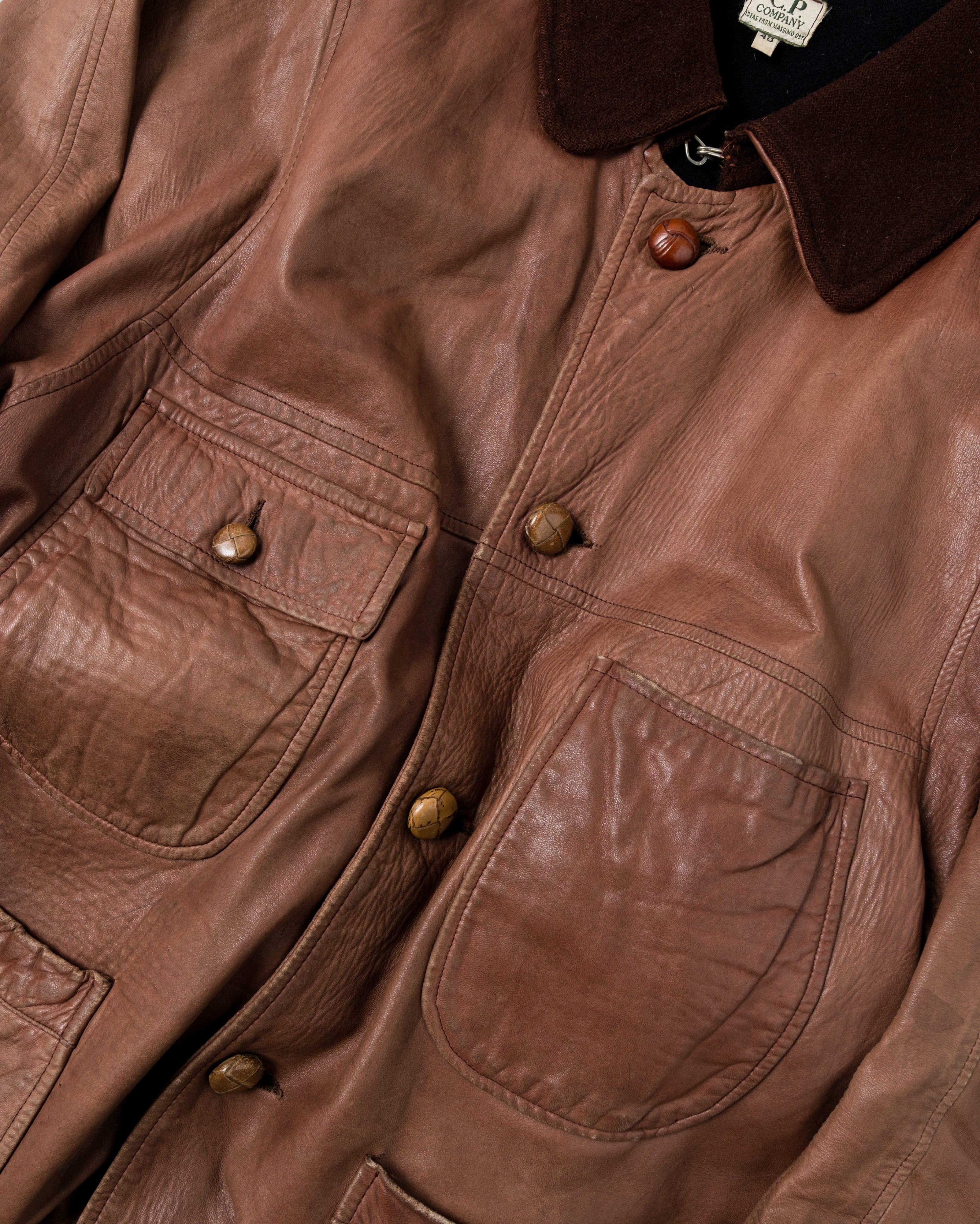 【87AW】Old C.P.Company Brown Leather 4 Pockets Jacket Size.48