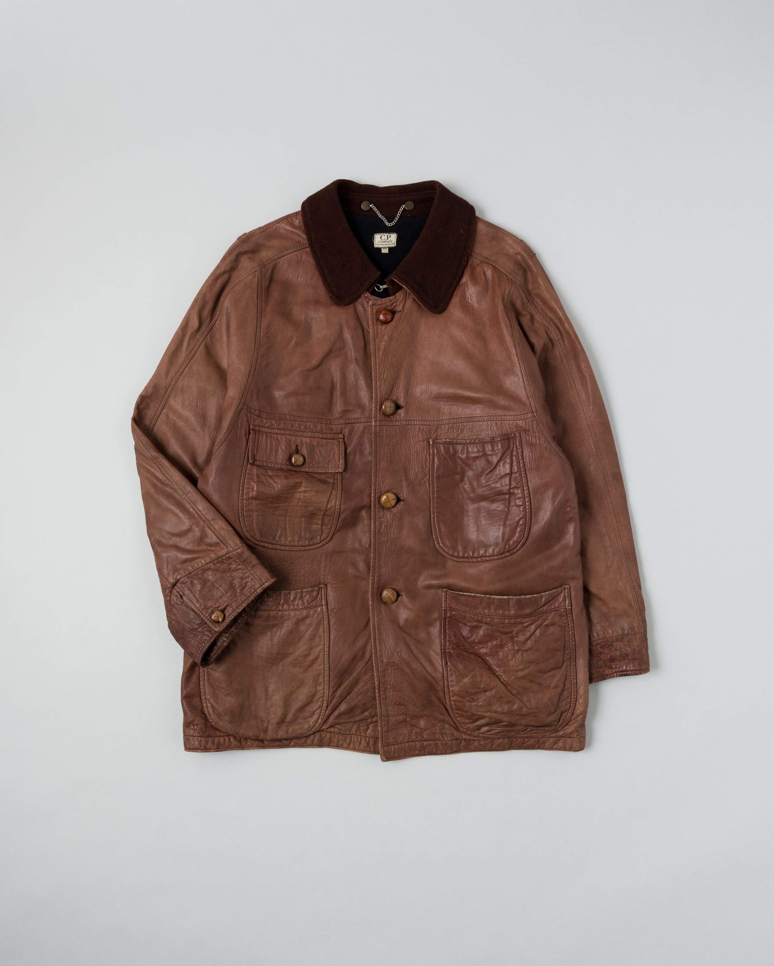 【87AW】Old C.P.Company Brown Leather 4 Pockets Jacket Size.48