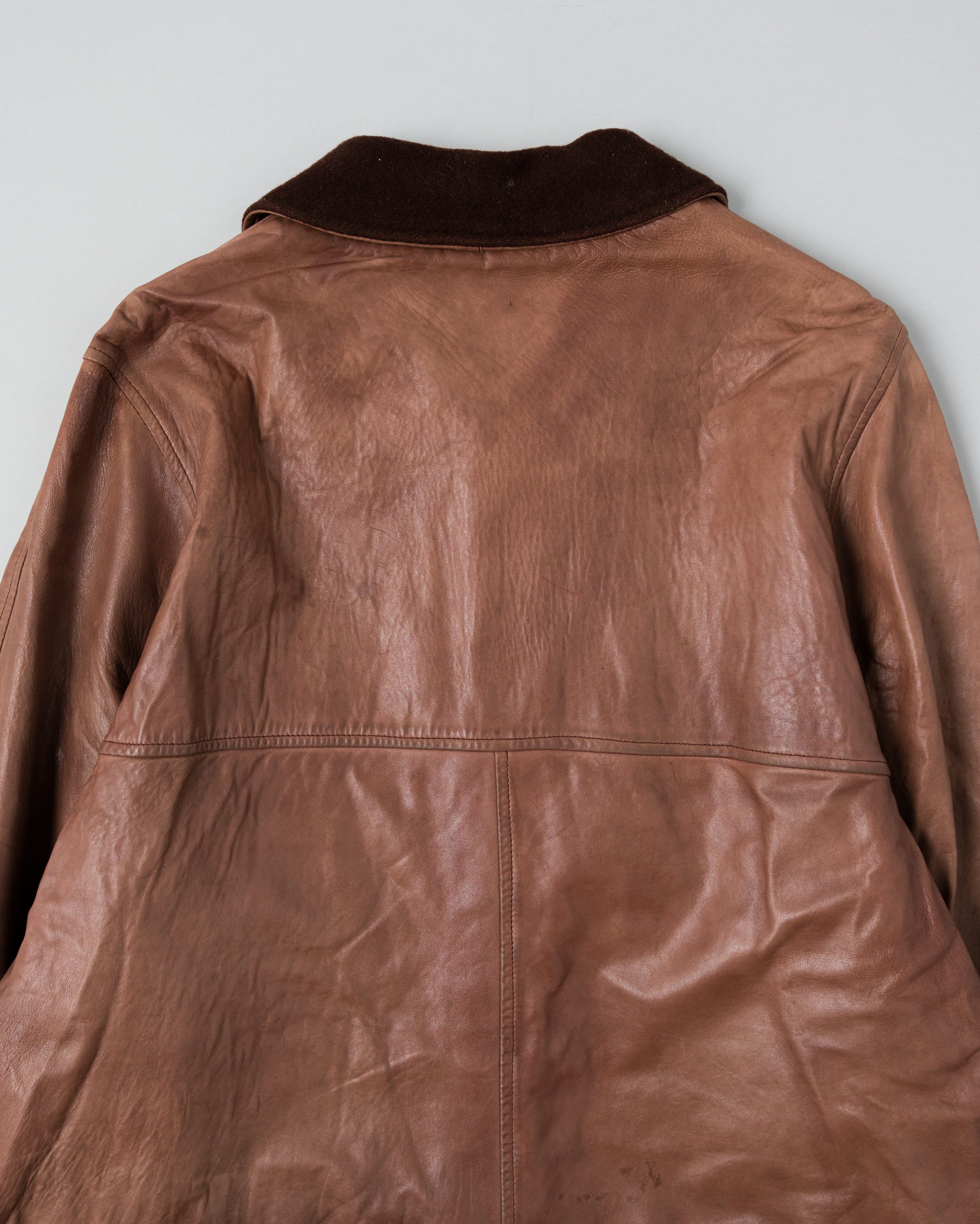 【87AW】Old C.P.Company Brown Leather 4 Pockets Jacket Size.48
