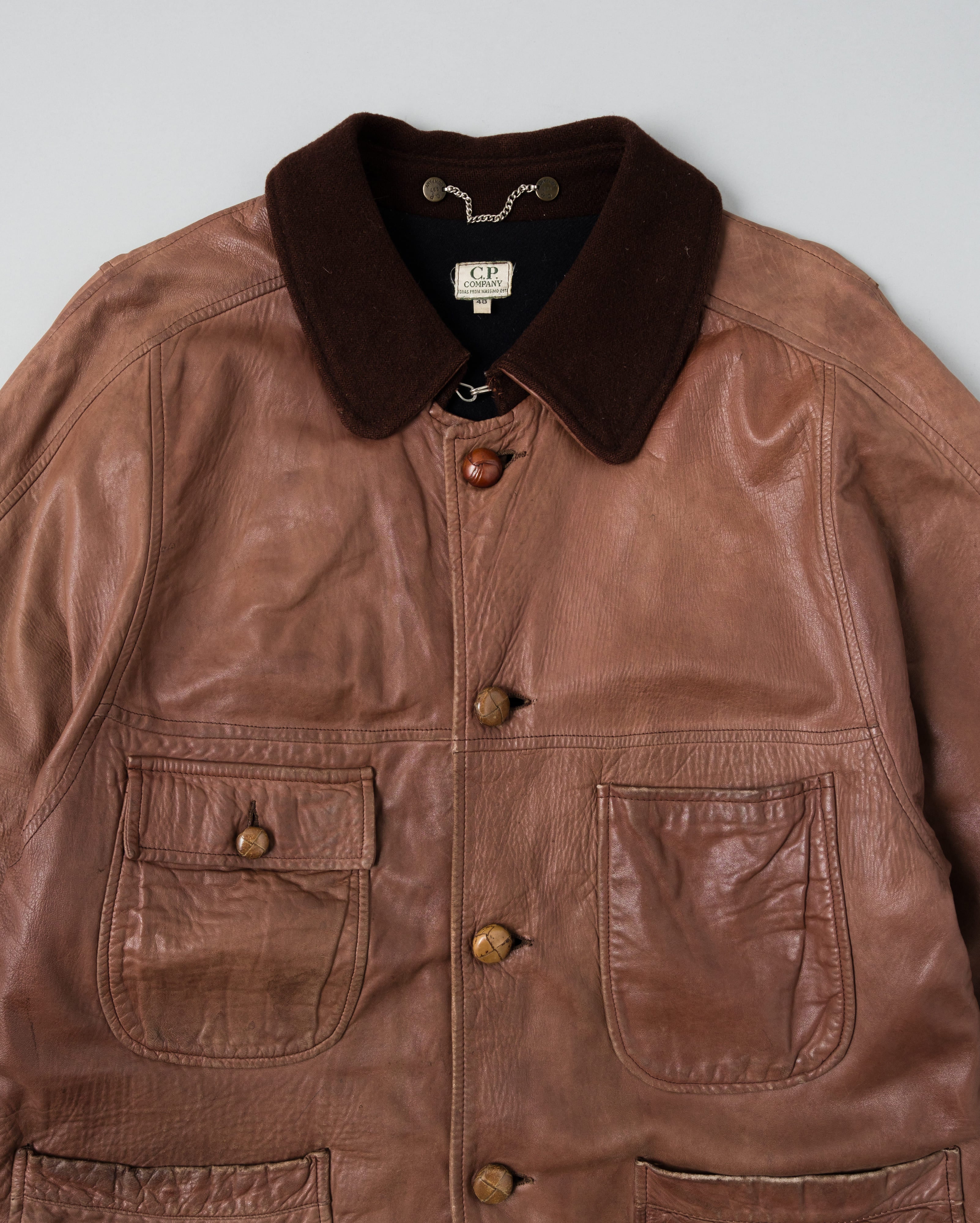 【87AW】Old C.P.Company Brown Leather 4 Pockets Jacket Size.48