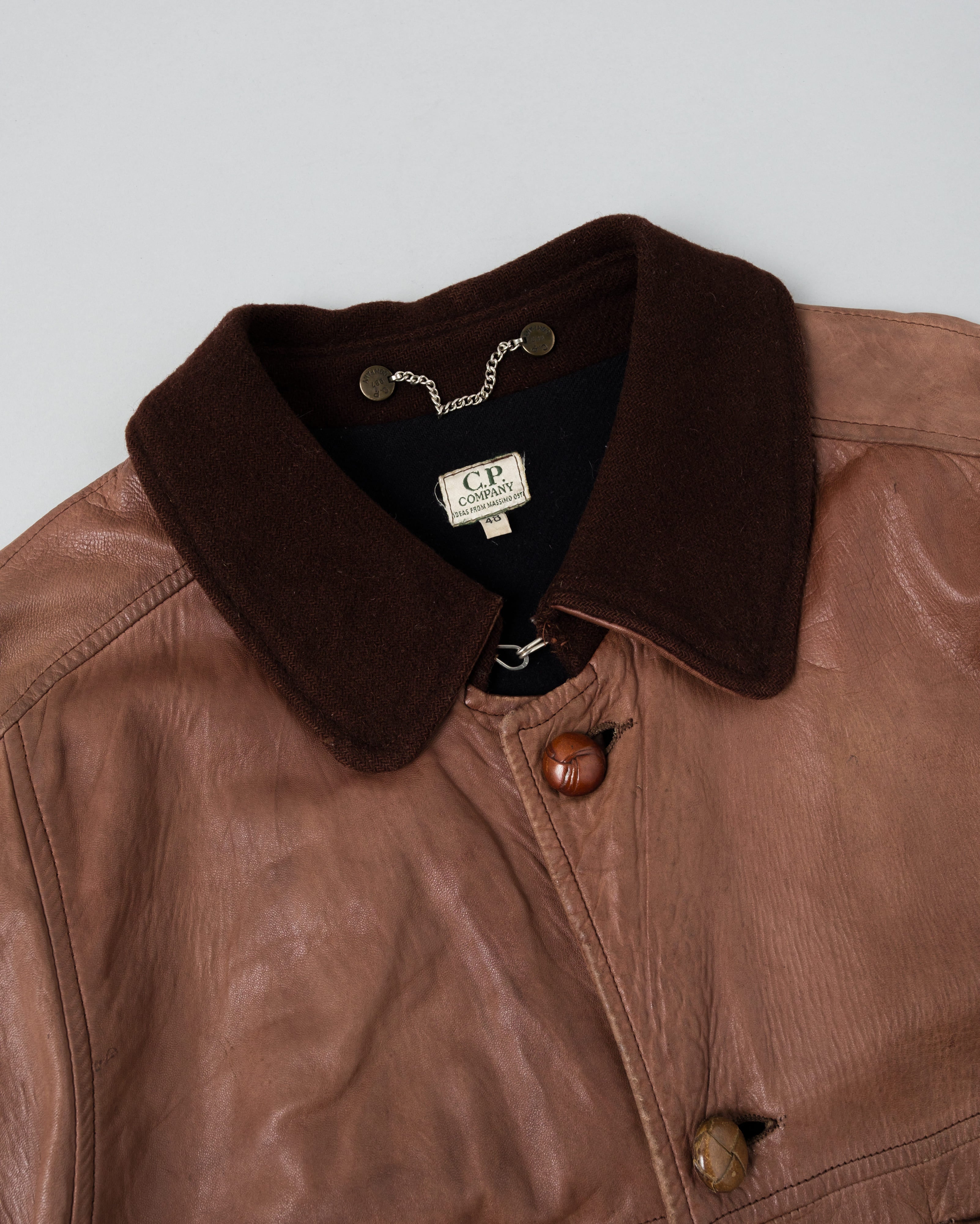 【87AW】Old C.P.Company Brown Leather 4 Pockets Jacket Size.48