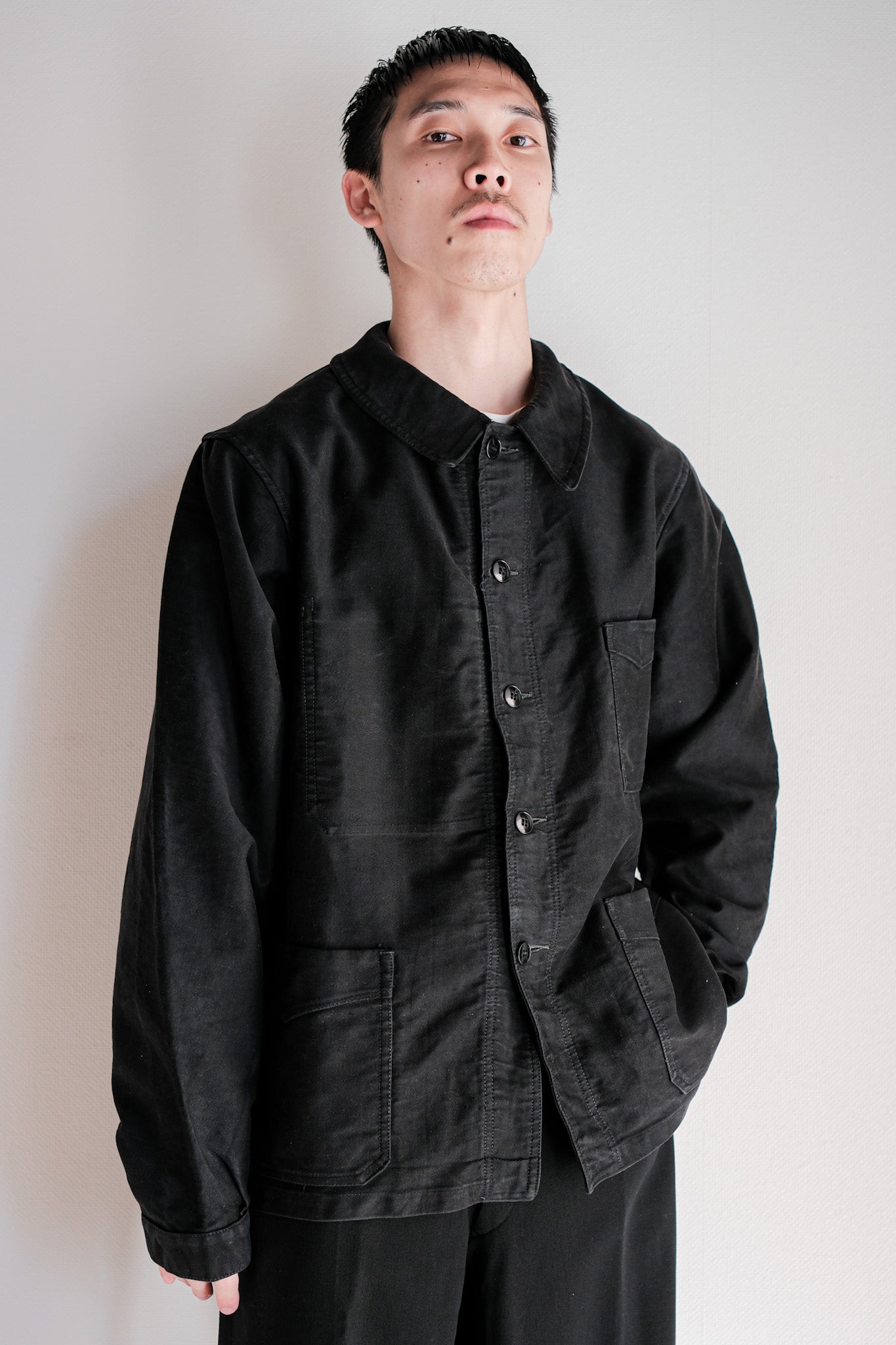 【~50's】French Vintage Black Moleskin Work Jacket