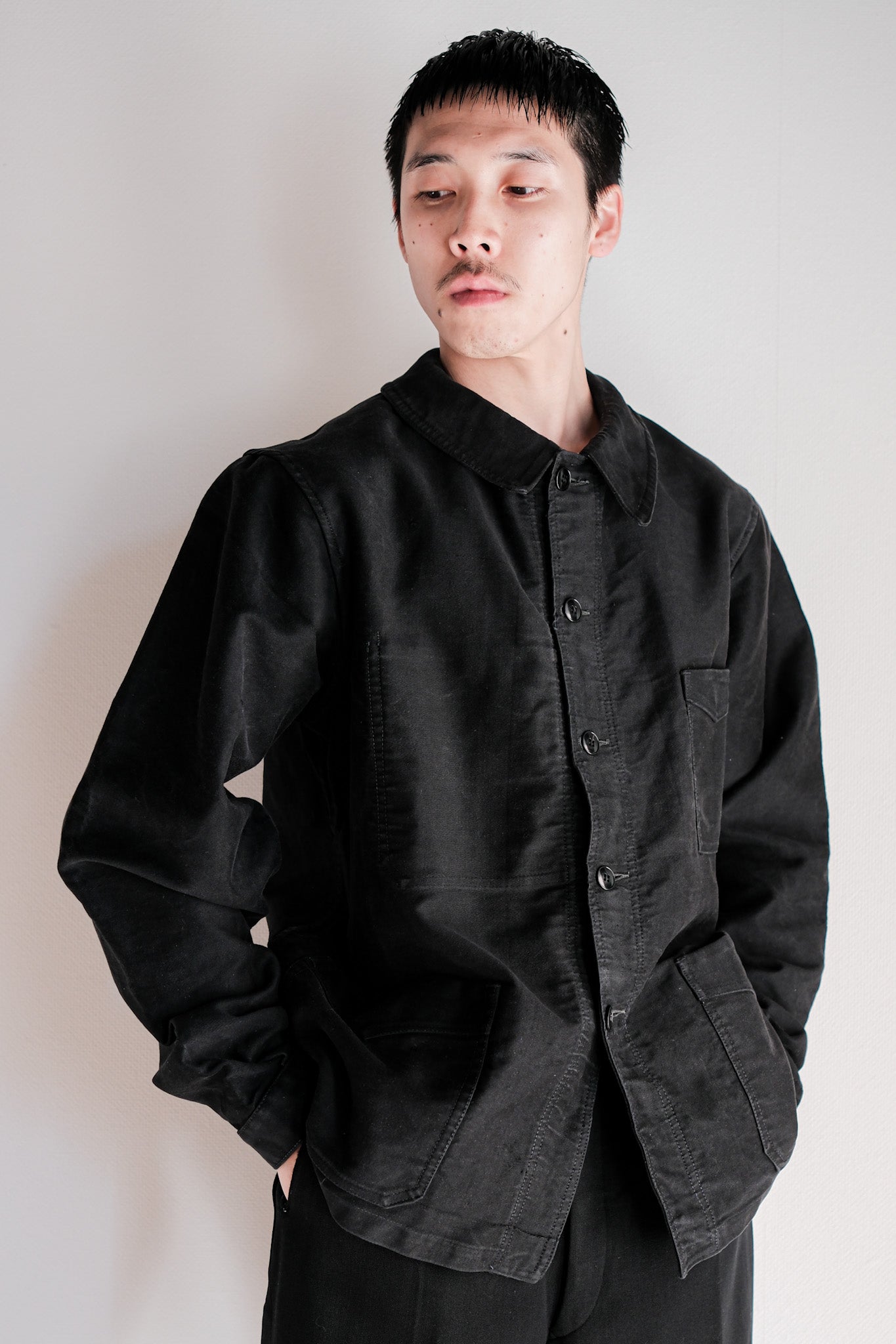 【~50's】French Vintage Black Moleskin Work Jacket