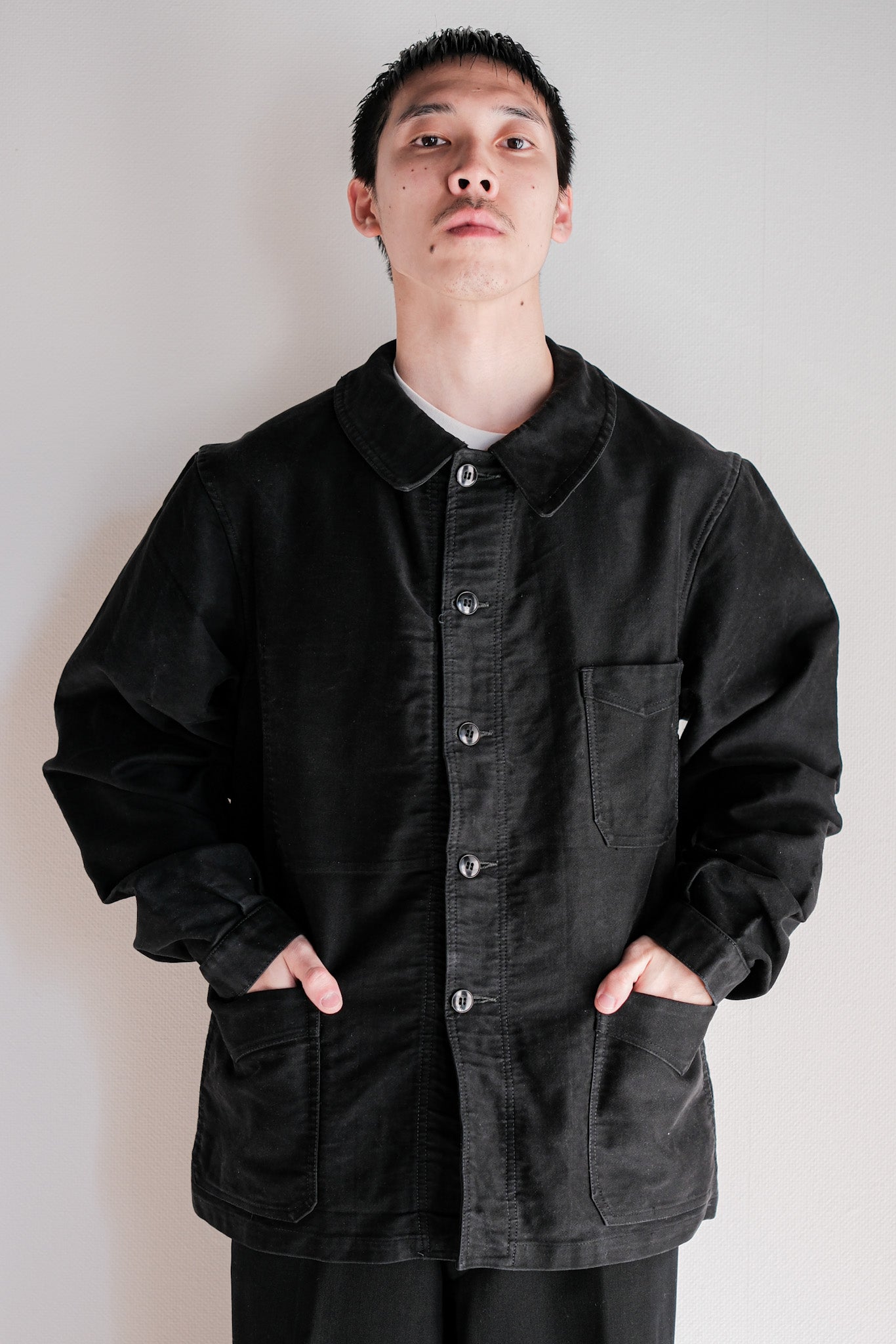【~50's】French Vintage Black Moleskin Work Jacket