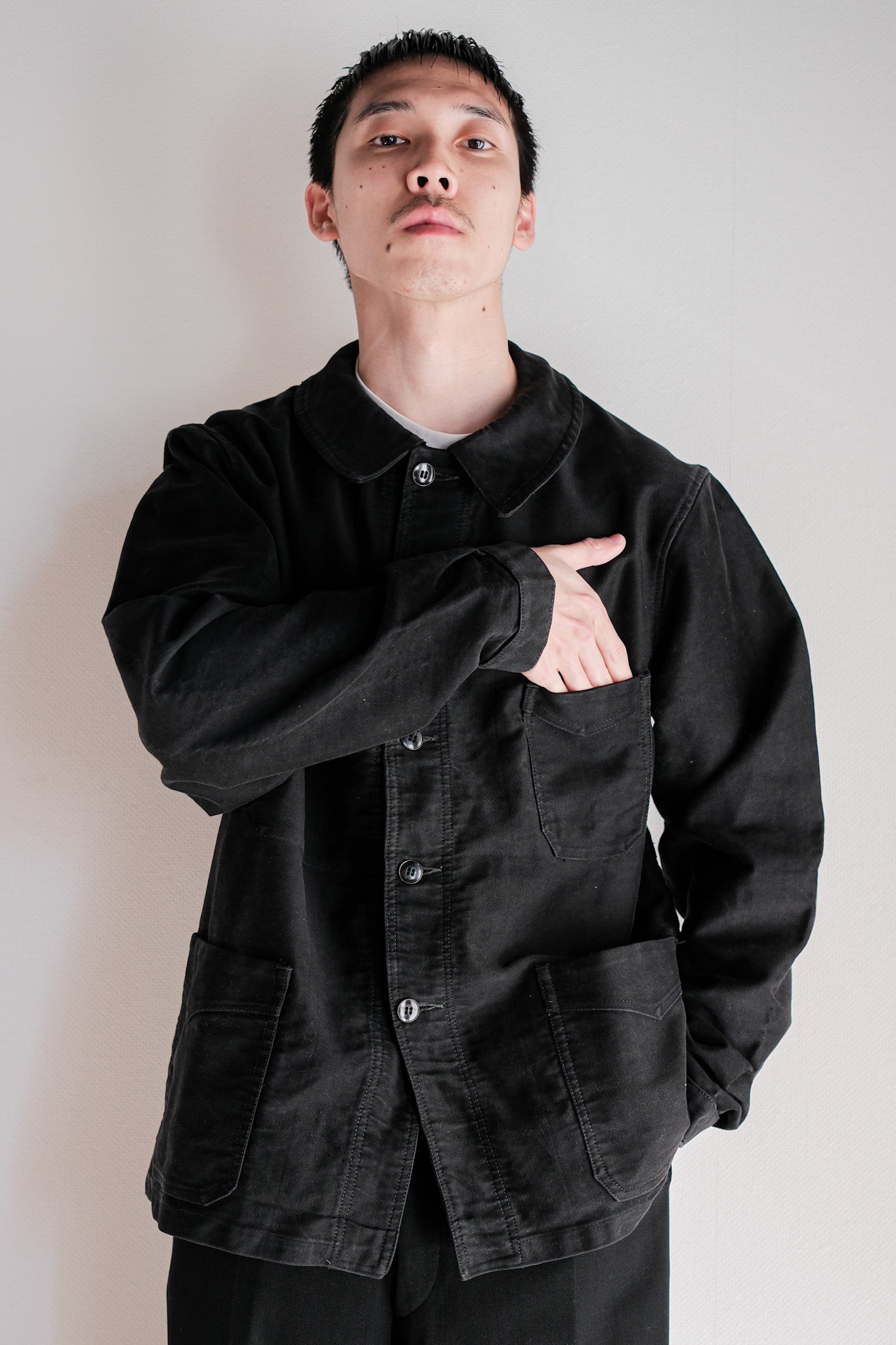 【~50's】French Vintage Black Moleskin Work Jacket