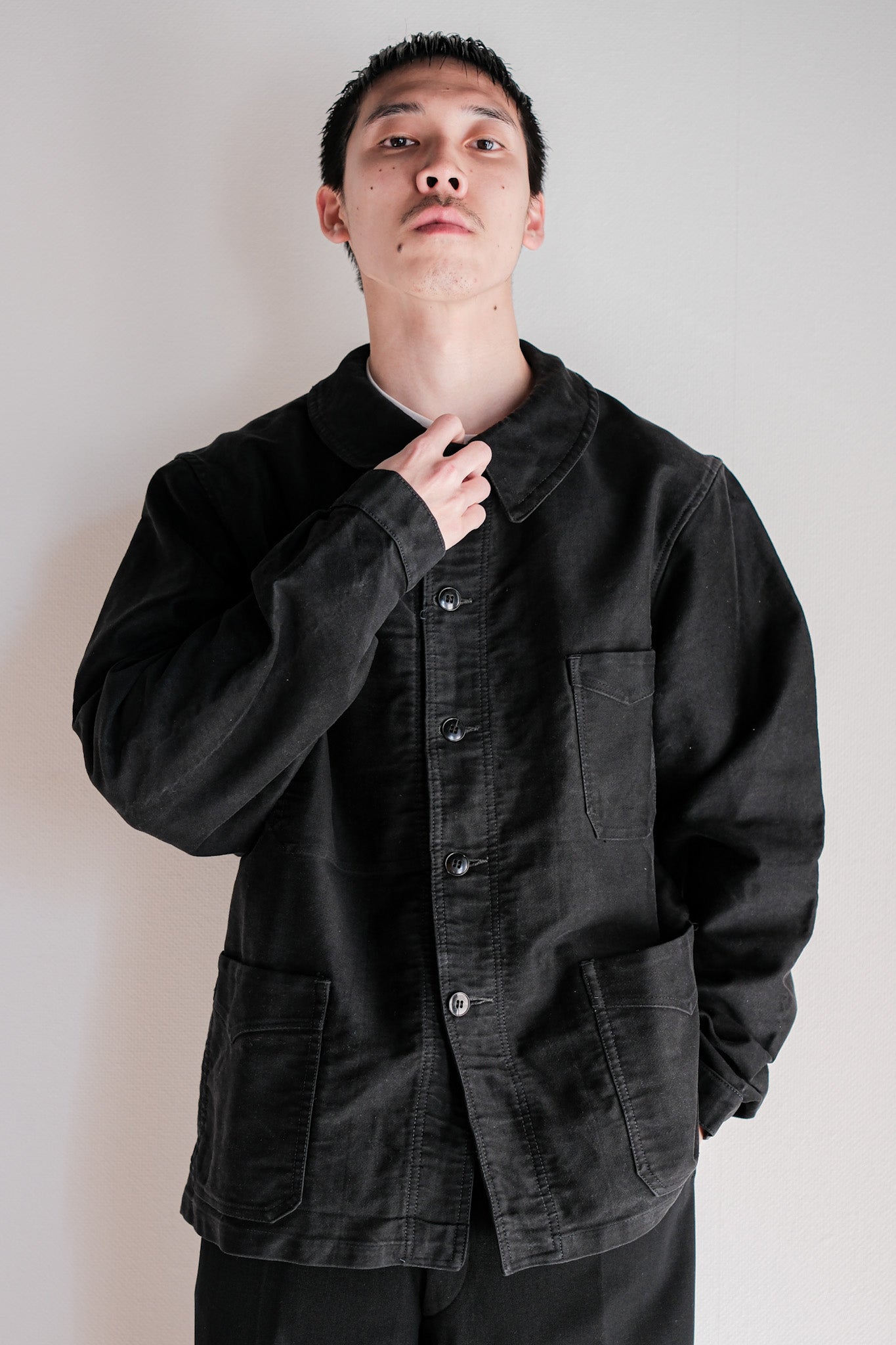 【~50's】French Vintage Black Moleskin Work Jacket
