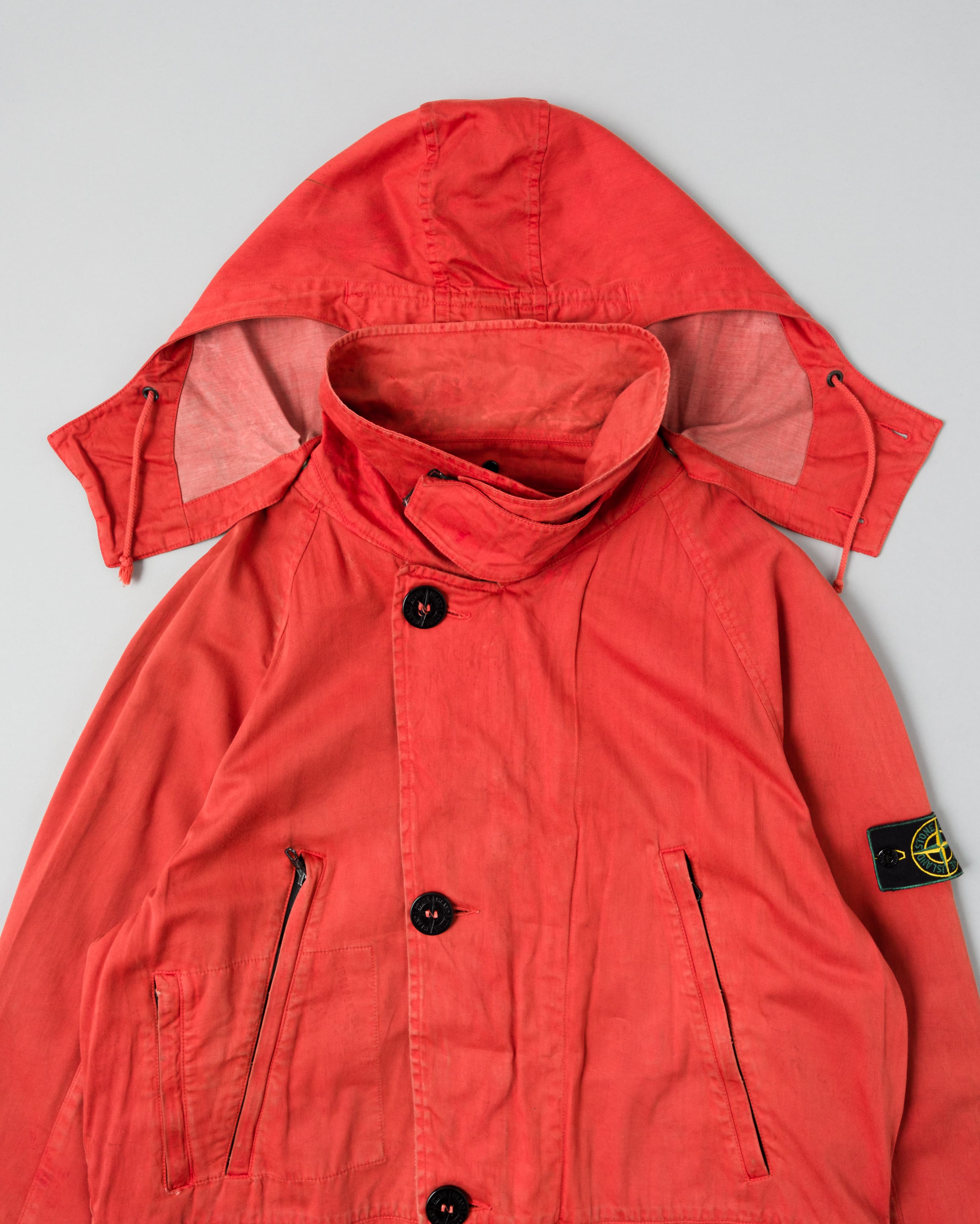 【96AW】Old STONE ISLAND Garment Dyed Detachable Hood Raglan Sleeve Cotton Jacket Size.M "RASO GOMMATO" "Green Edge"