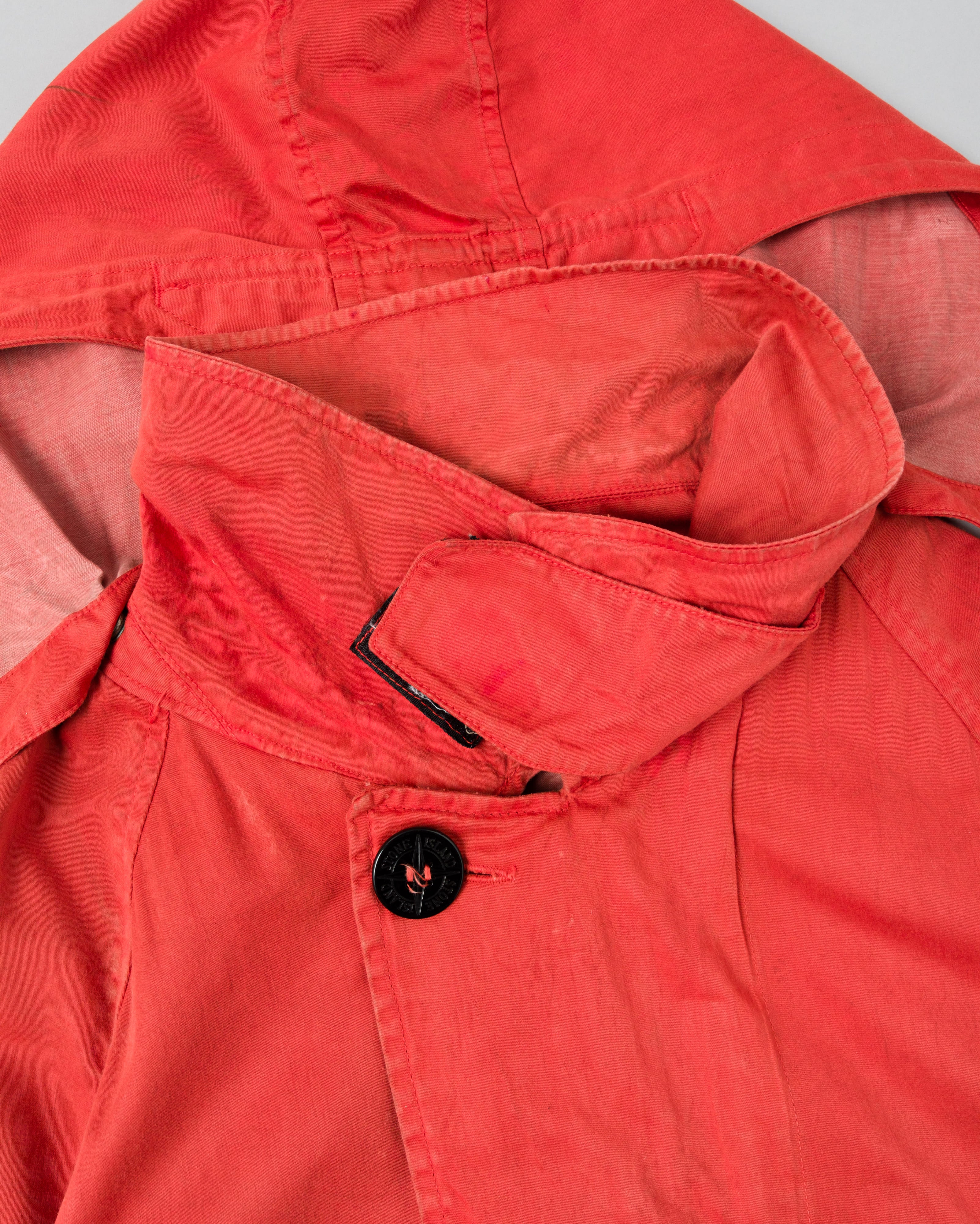 【96AW】Old STONE ISLAND Garment Dyed Detachable Hood Raglan Sleeve Cotton Jacket Size.M "RASO GOMMATO" "Green Edge"
