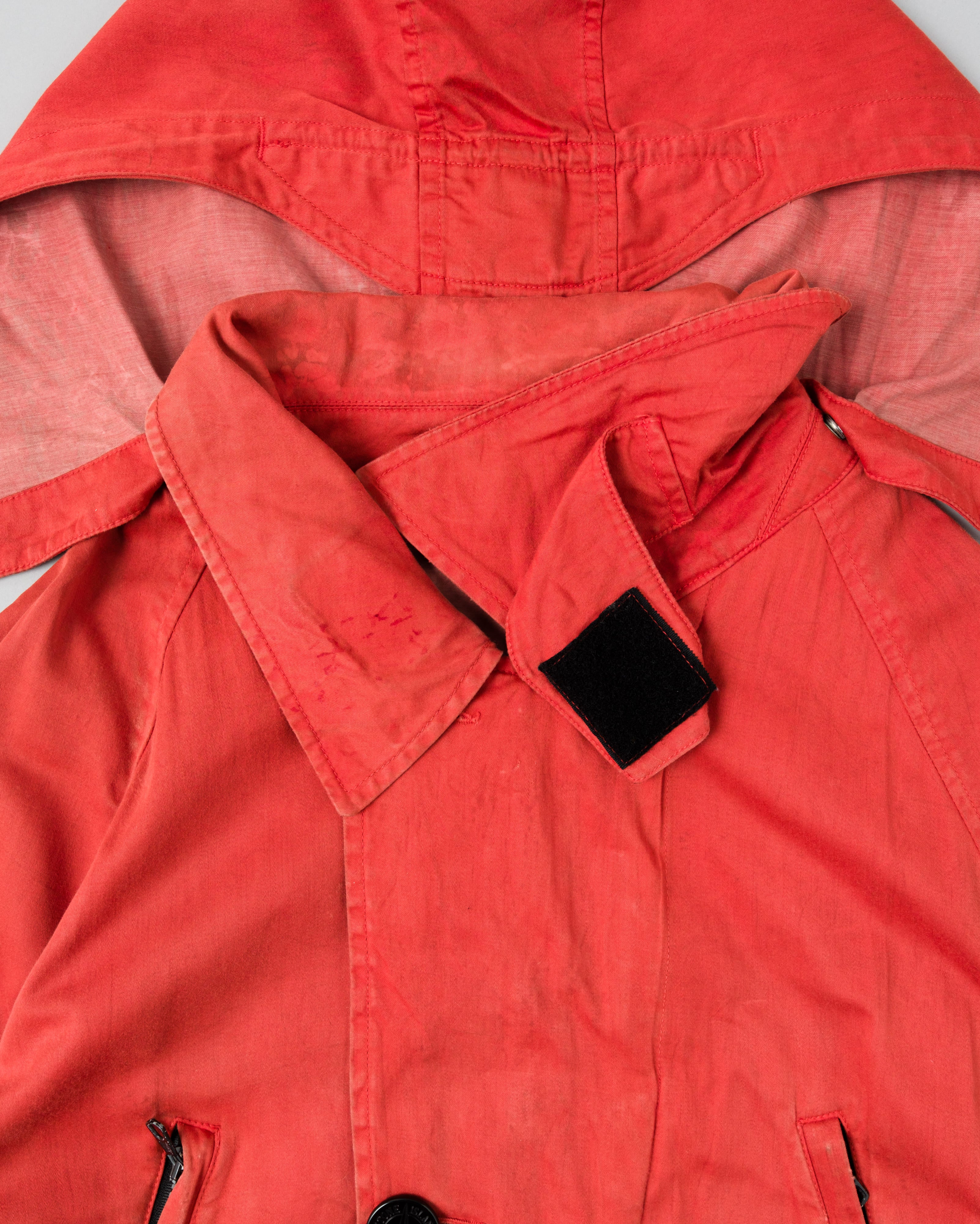 【96AW】Old STONE ISLAND Garment Dyed Detachable Hood Raglan Sleeve Cotton Jacket Size.M "RASO GOMMATO" "Green Edge"