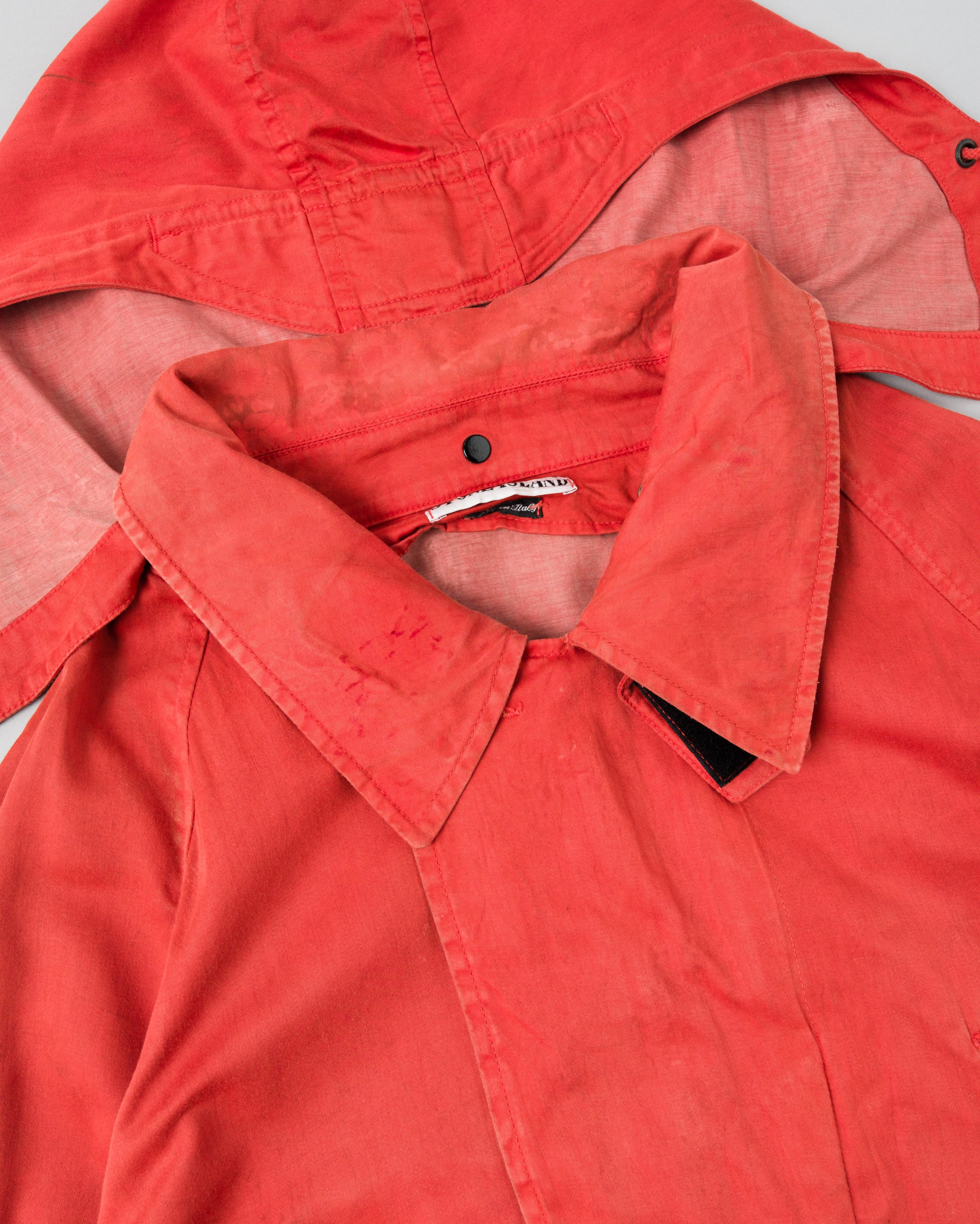 【96AW】Old STONE ISLAND Garment Dyed Detachable Hood Raglan Sleeve Cotton Jacket Size.M "RASO GOMMATO" "Green Edge"