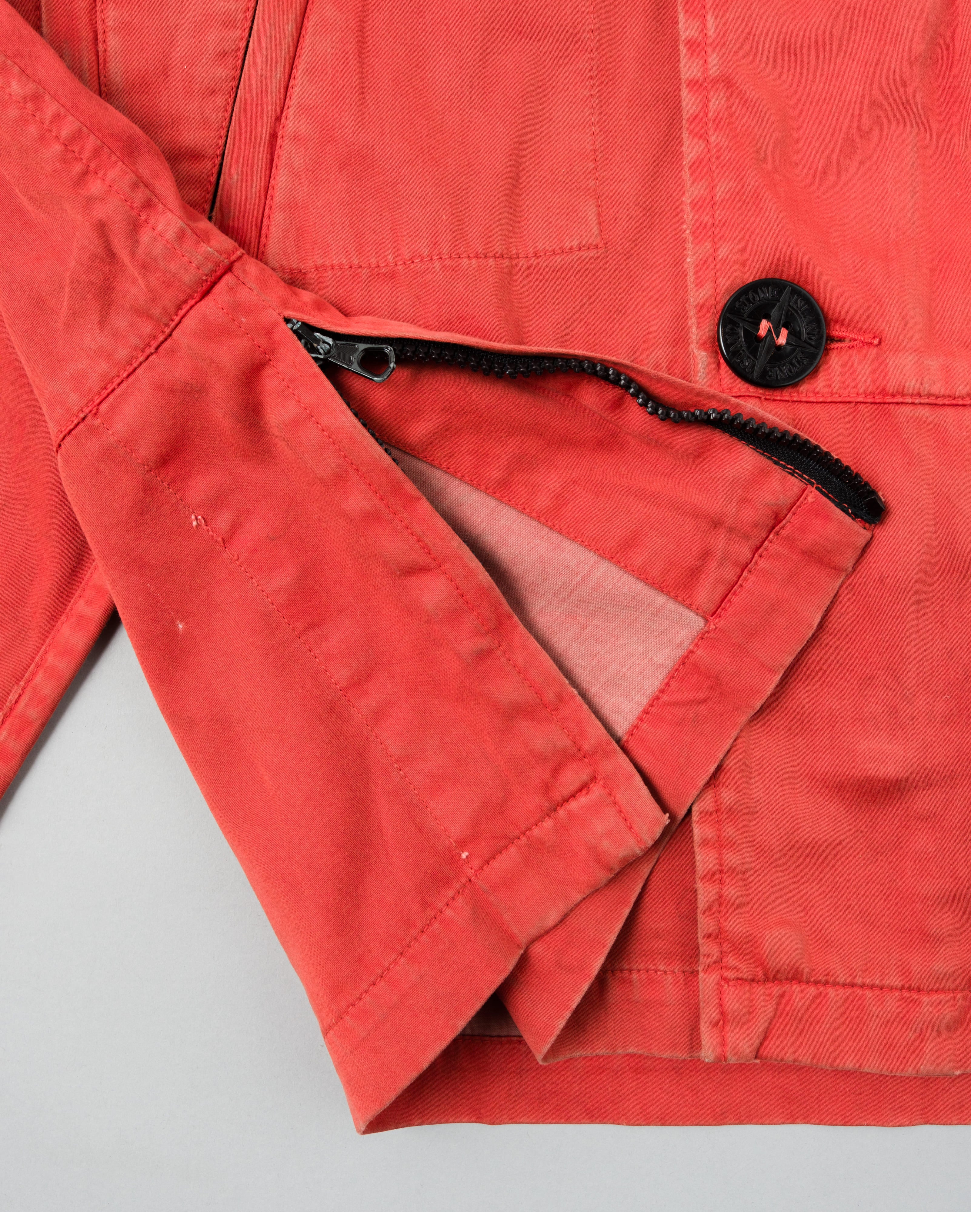 【96AW】Old STONE ISLAND Garment Dyed Detachable Hood Raglan Sleeve Cotton Jacket Size.M "RASO GOMMATO" "Green Edge"