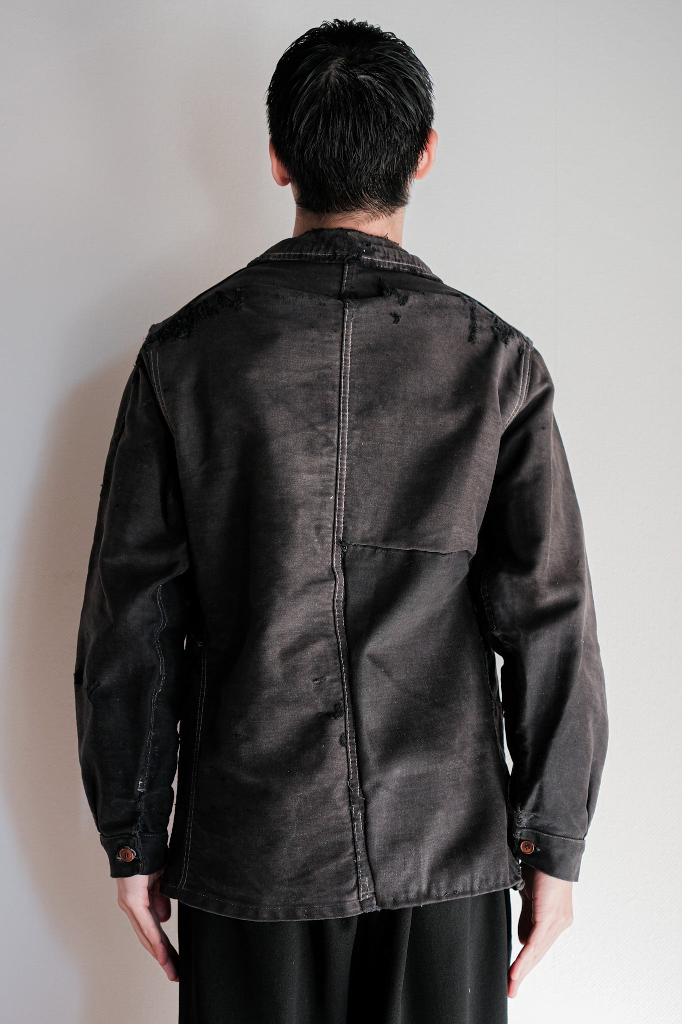 【~40's】French Vintage Black Moleskin Work Jacket "Boro"