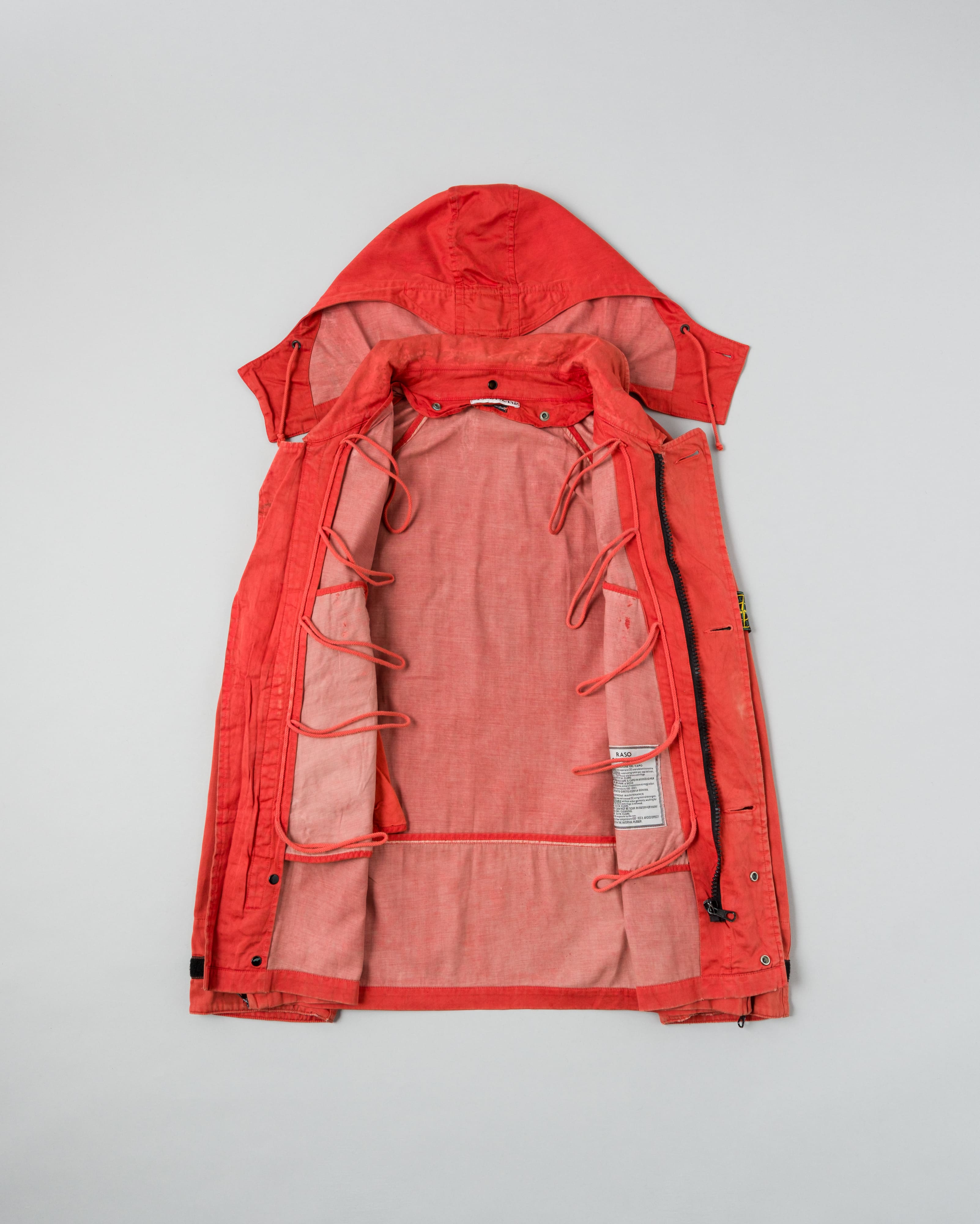 【96AW】Old STONE ISLAND Garment Dyed Detachable Hood Raglan Sleeve Cotton Jacket Size.M "RASO GOMMATO" "Green Edge"