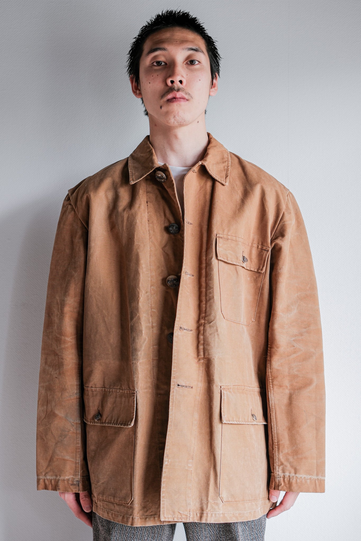 【~50's】French Vintage Cotton Canvas Hunting Jacket Size.46 "Le Mont St. Michel"
