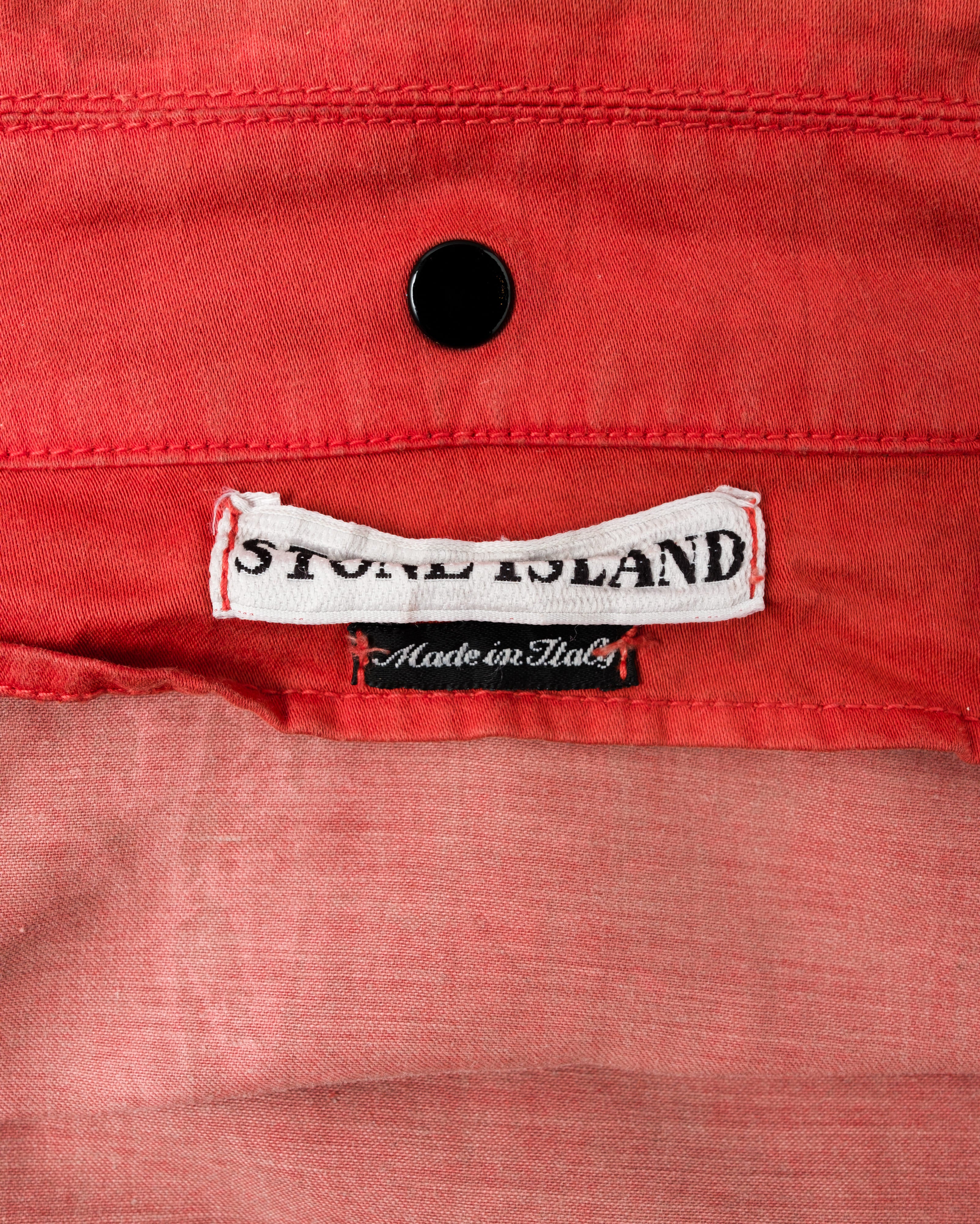 【96AW】Old STONE ISLAND Garment Dyed Detachable Hood Raglan Sleeve Cotton Jacket Size.M "RASO GOMMATO" "Green Edge"