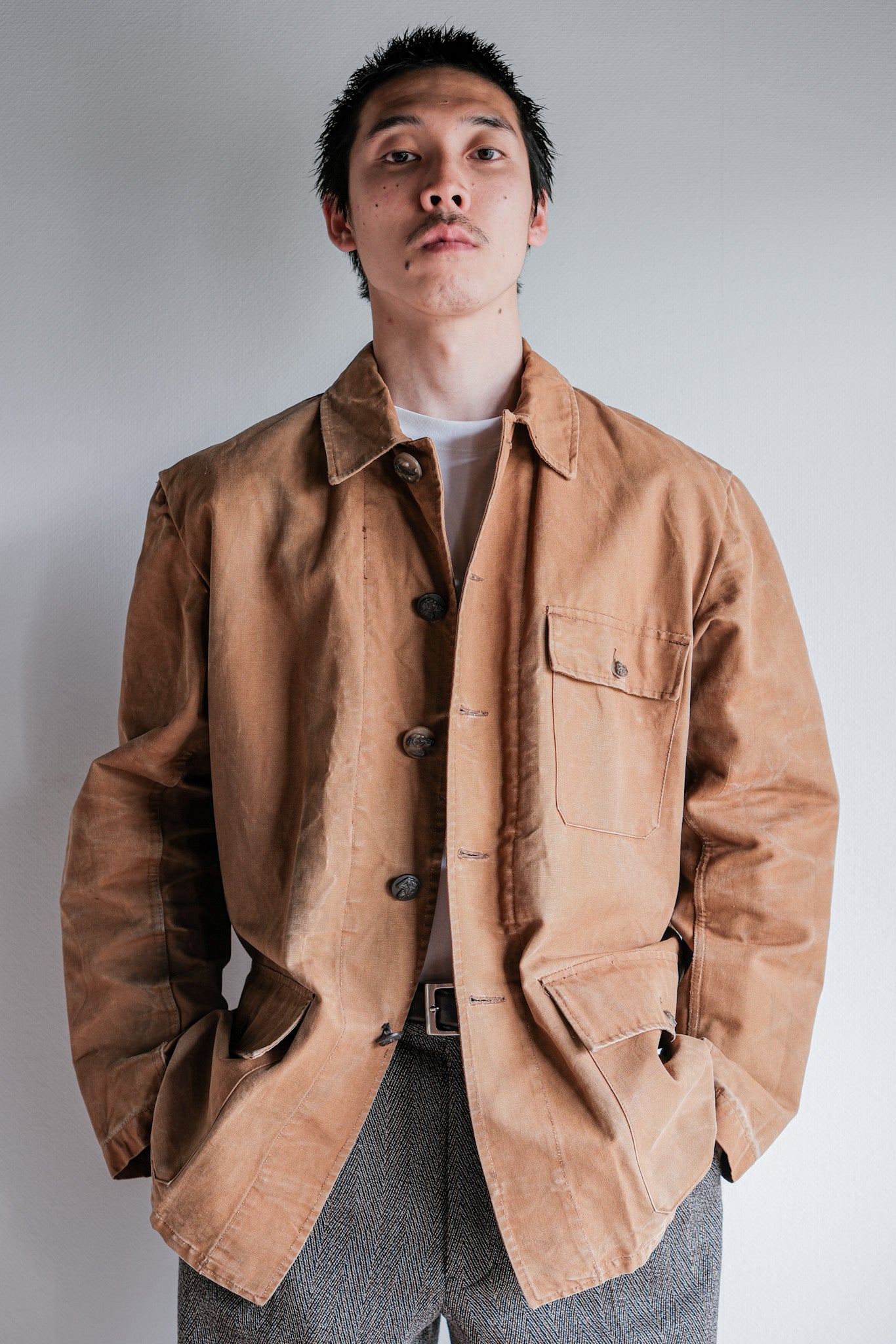 【~50's】French Vintage Cotton Canvas Hunting Jacket Size.46 "Le Mont St. Michel"