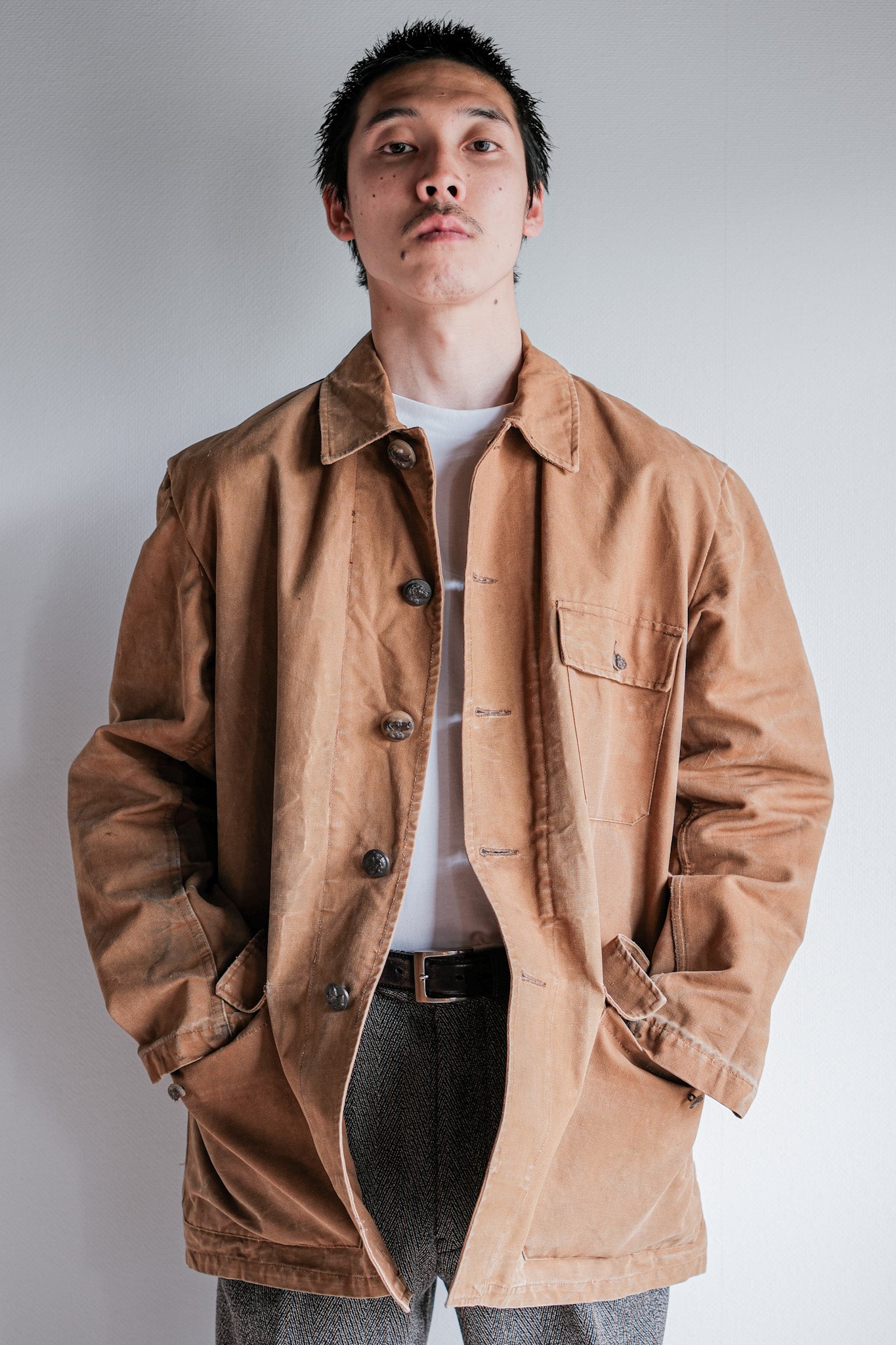 【~50's】French Vintage Cotton Canvas Hunting Jacket Size.46 "Le Mont St. Michel"