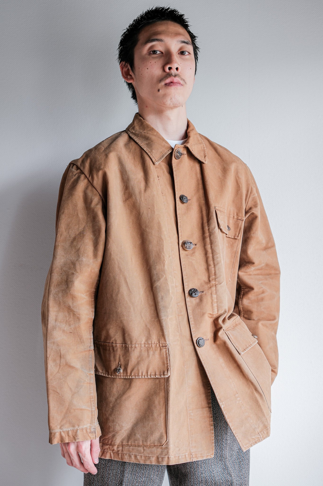 【~50's】French Vintage Cotton Canvas Hunting Jacket Size.46 "Le Mont St. Michel"
