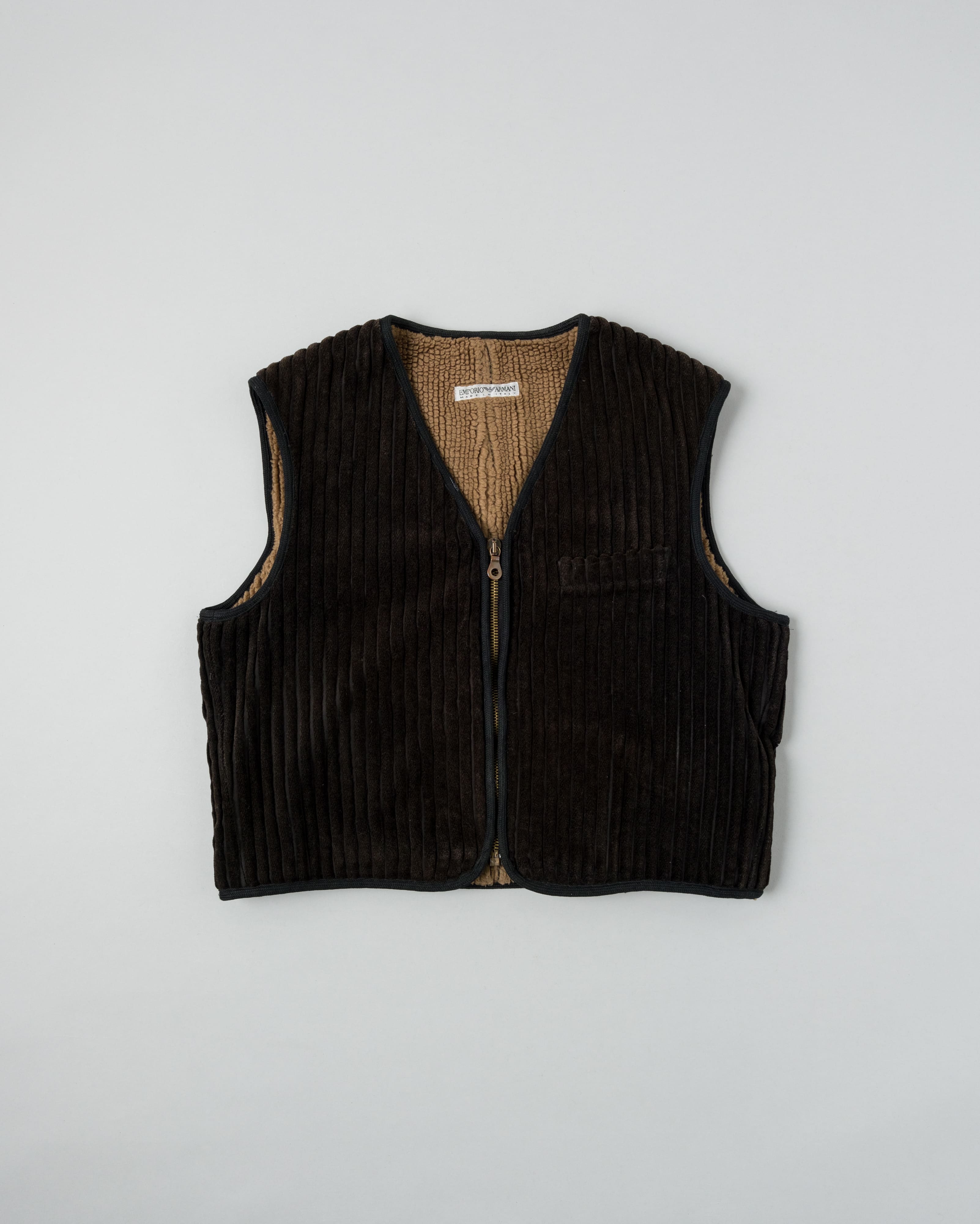 【~90's】Old EMPORIO ARMANI Pile Lined Heavy Corduroy Zip Up Vest Size.52
