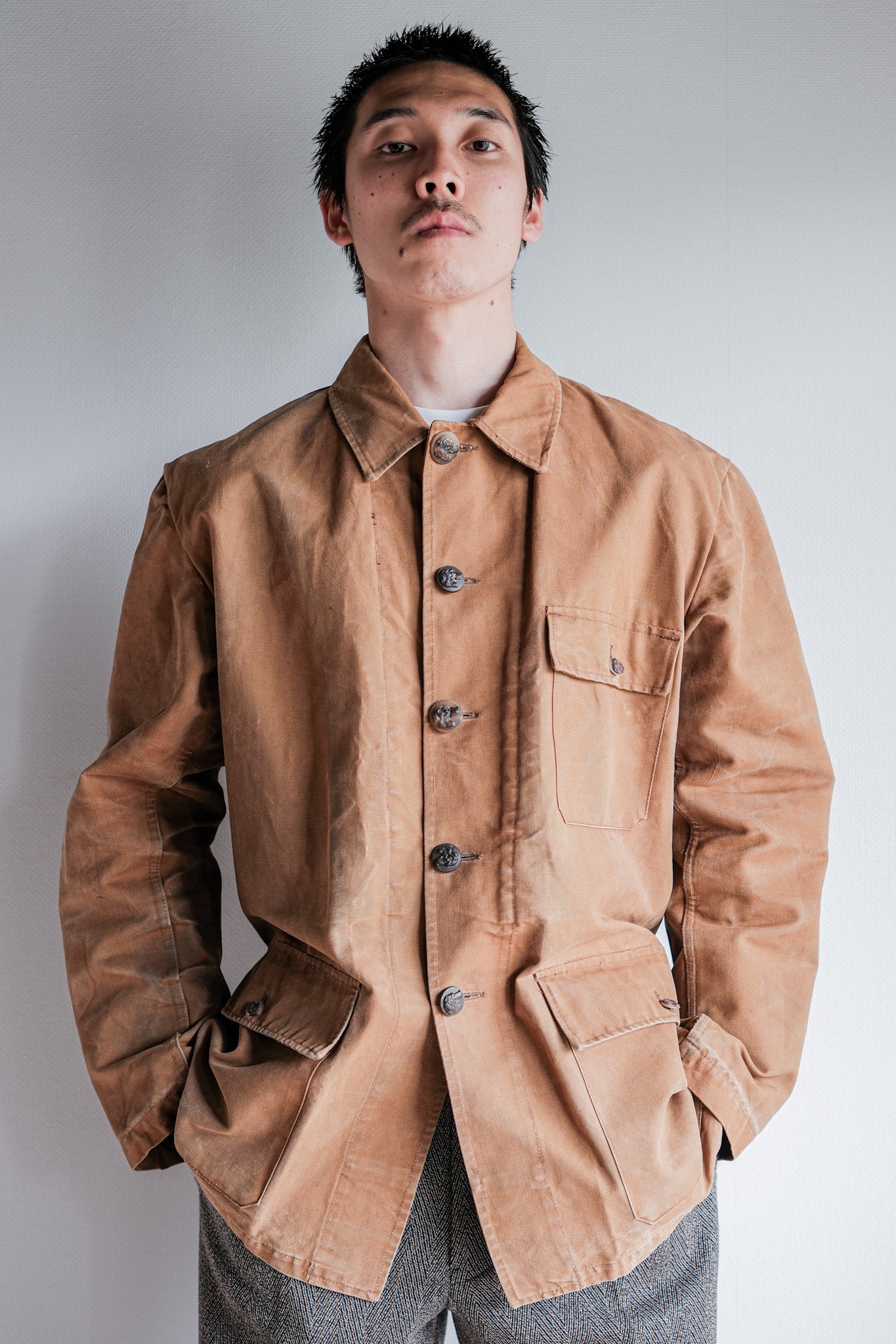 【~50's】French Vintage Cotton Canvas Hunting Jacket Size.46 "Le Mont St. Michel"