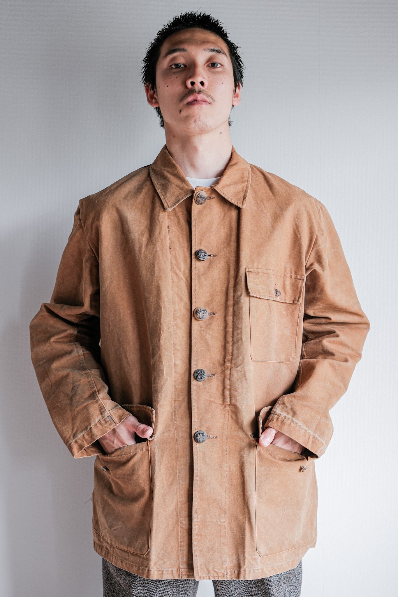 【~50's】French Vintage Cotton Canvas Hunting Jacket Size.46 "Le Mont St. Michel"