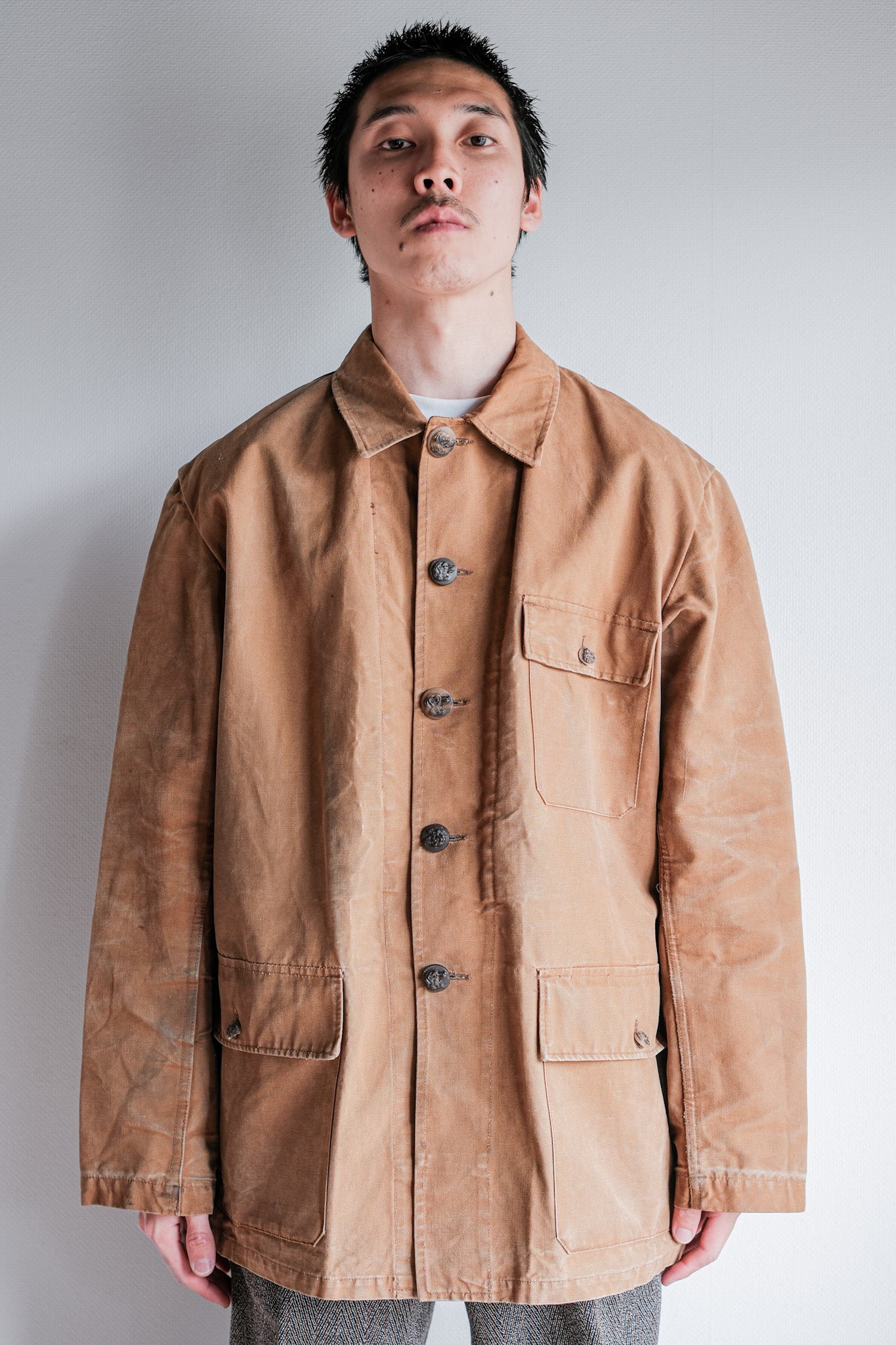 【~50's】French Vintage Cotton Canvas Hunting Jacket Size.46 "Le Mont St. Michel"