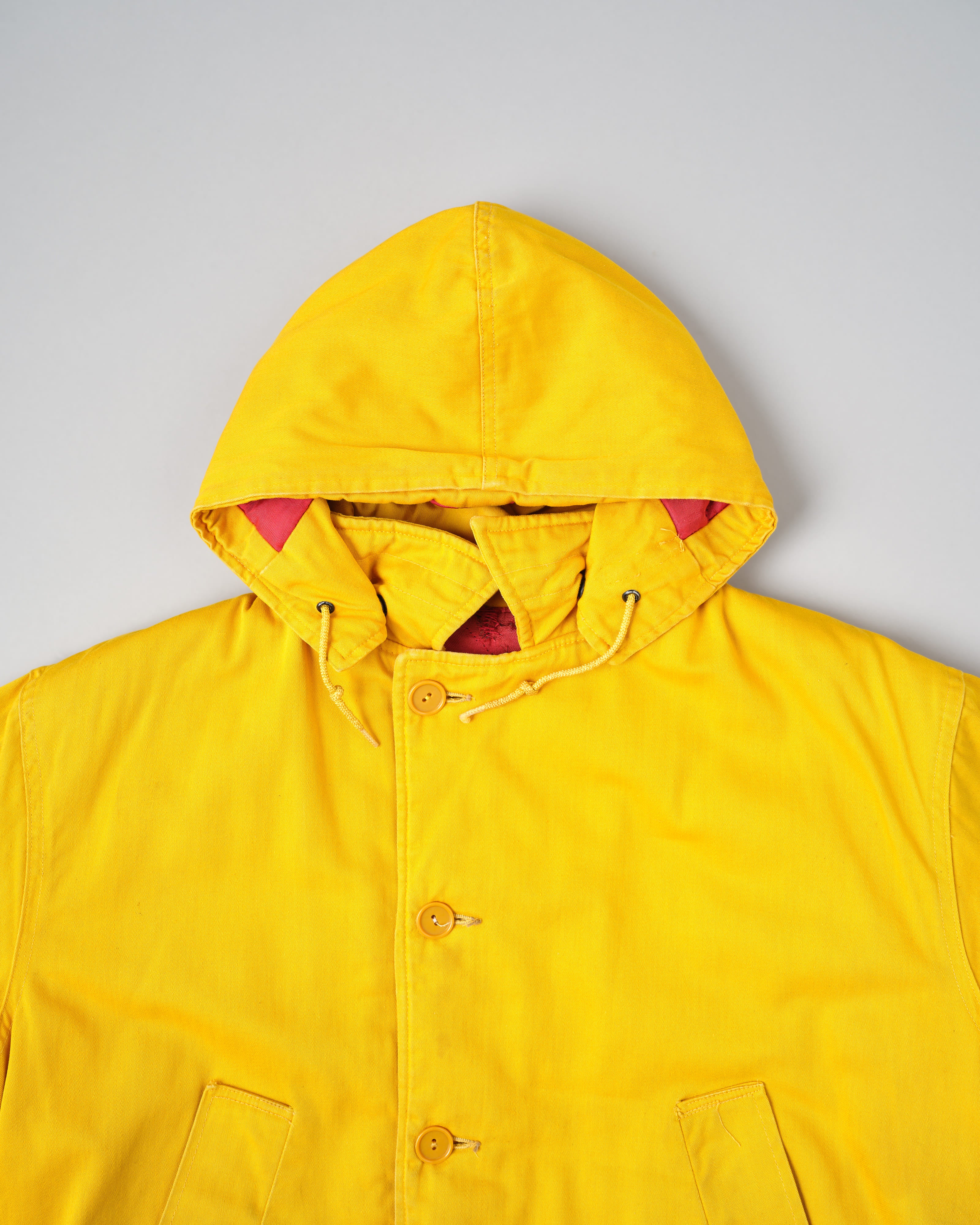 【~60年代】英倫復古可拆卸兜帽黃色棉緞登山夾克
