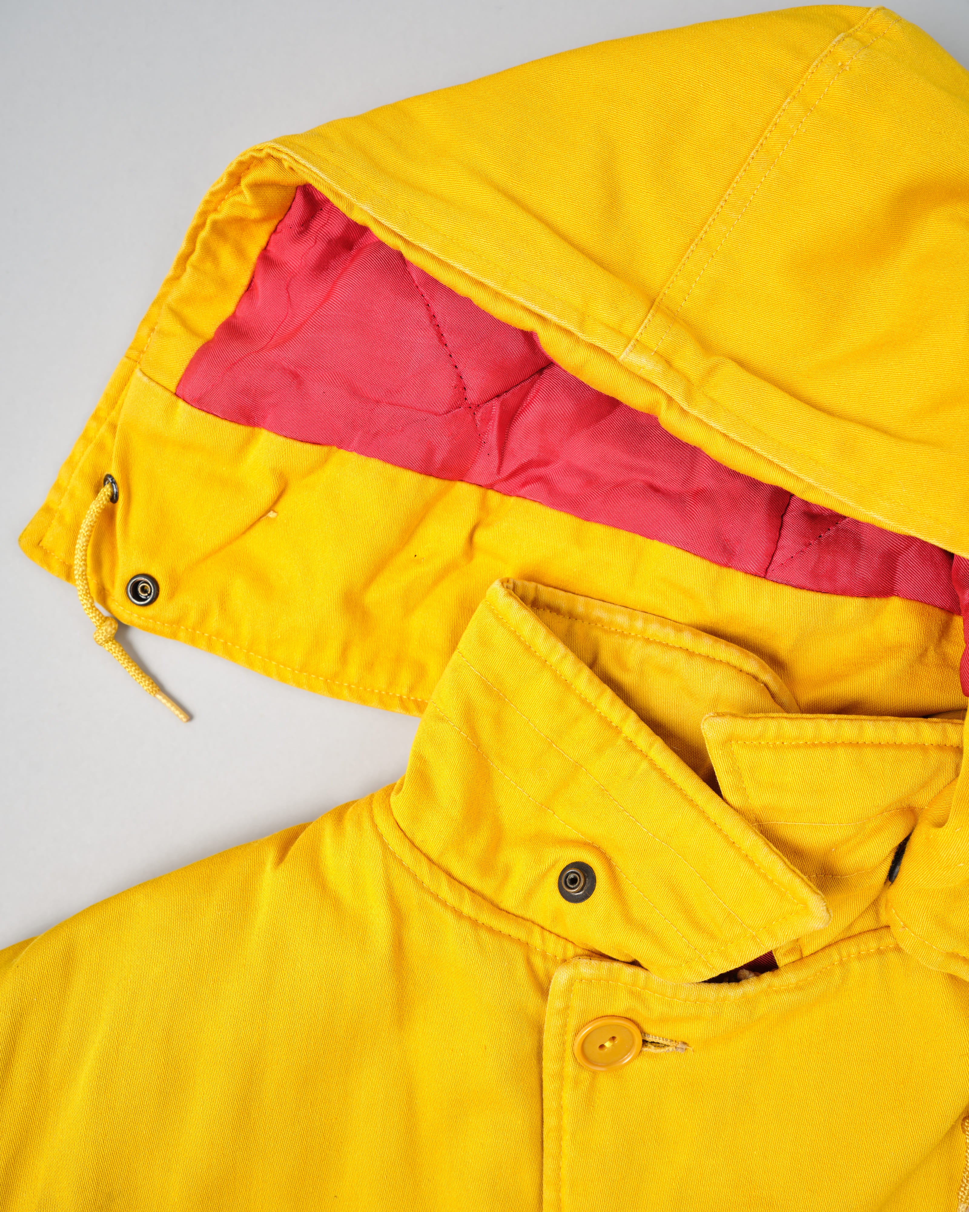 【~60年代】英倫復古可拆卸兜帽黃色棉緞登山夾克