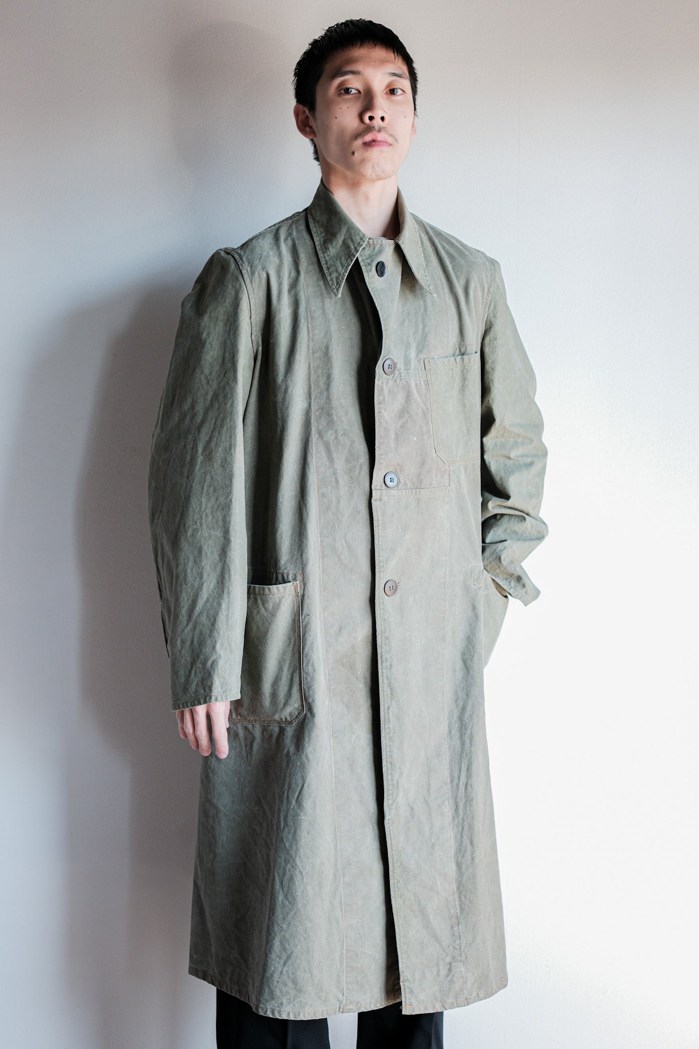 【~50's】German Vintage Green Cotton Work Coat
