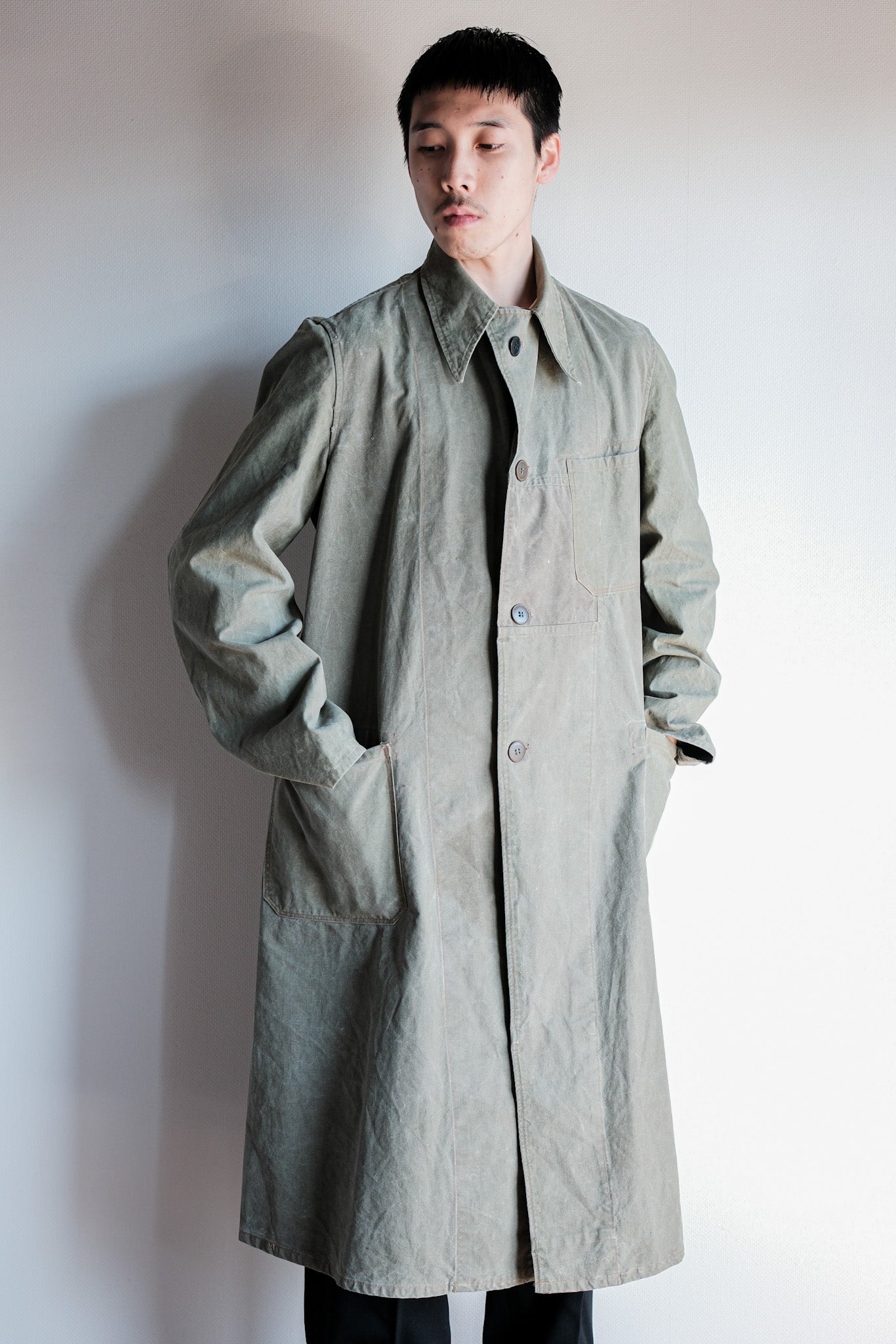 【~50's】German Vintage Green Cotton Work Coat