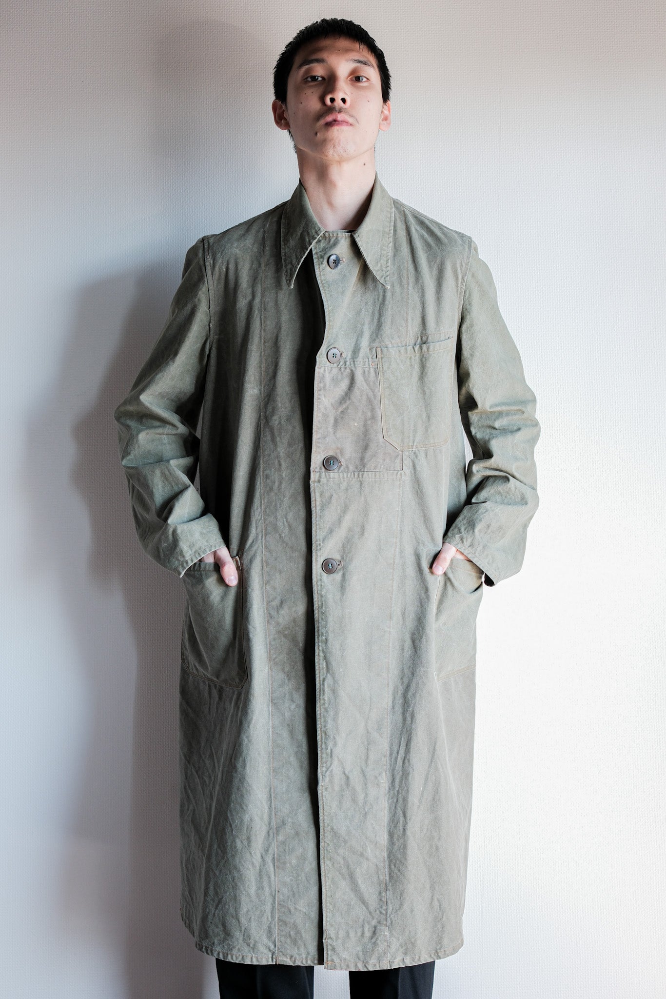 【~50's】German Vintage Green Cotton Work Coat