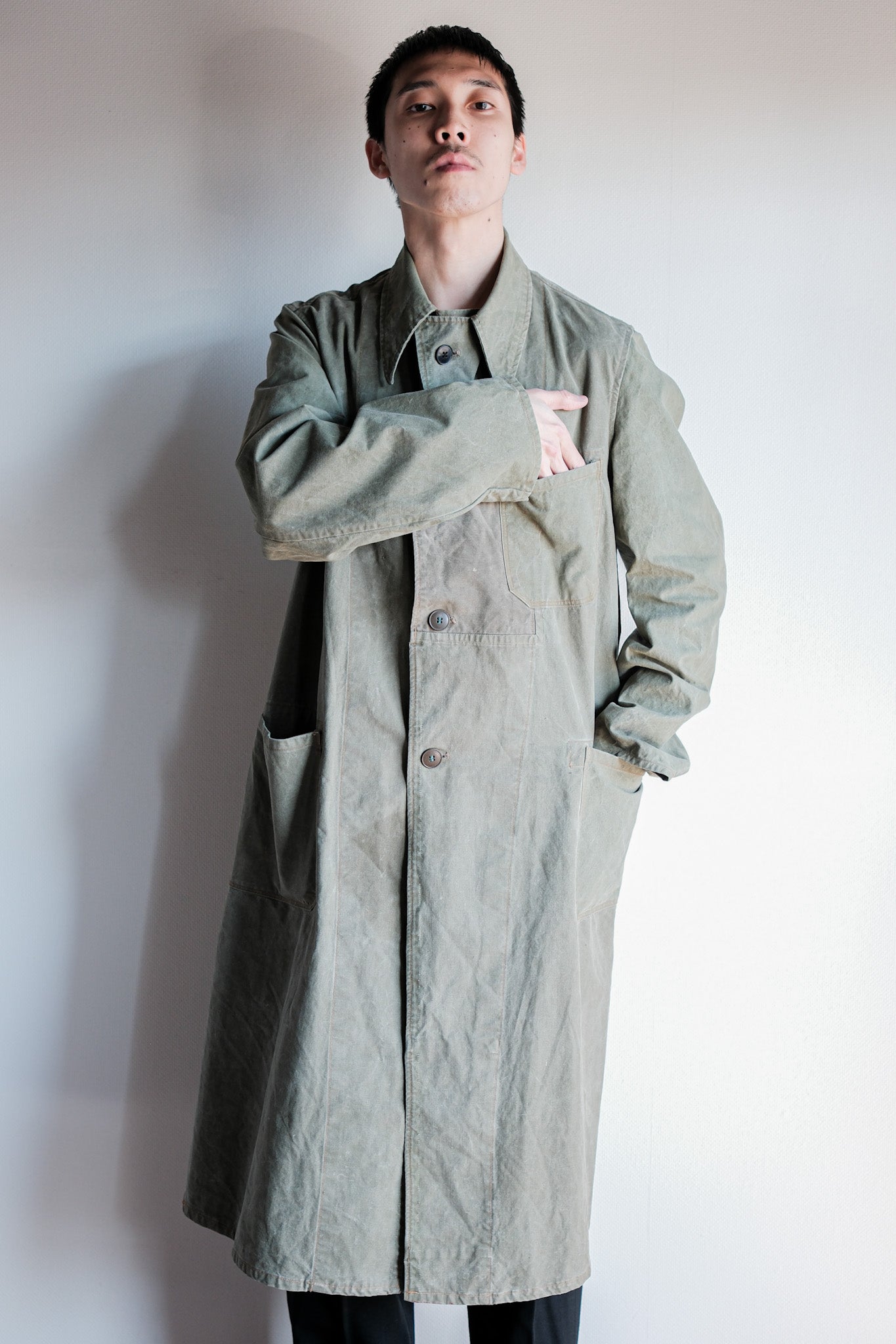 【~50's】German Vintage Green Cotton Work Coat