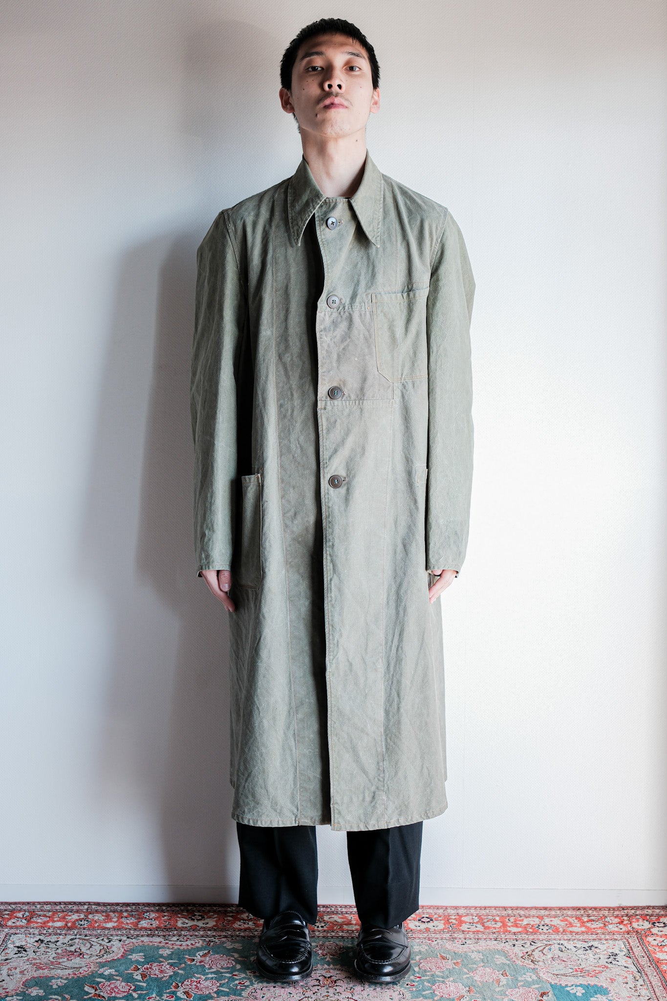 【~50's】German Vintage Green Cotton Work Coat