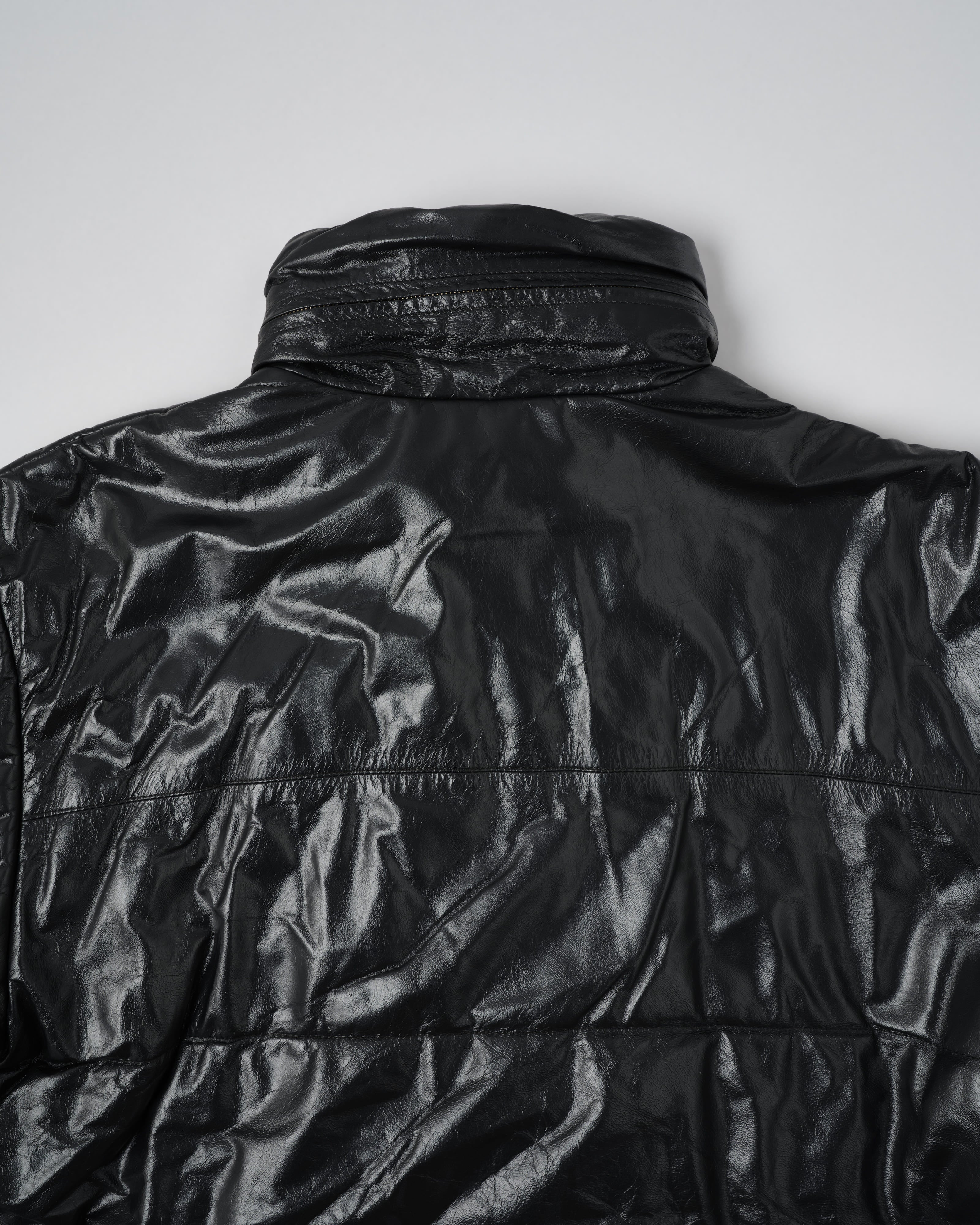【~90’s】Old ARMANI JEANS Black Leather Puffer Jacket Size.52
