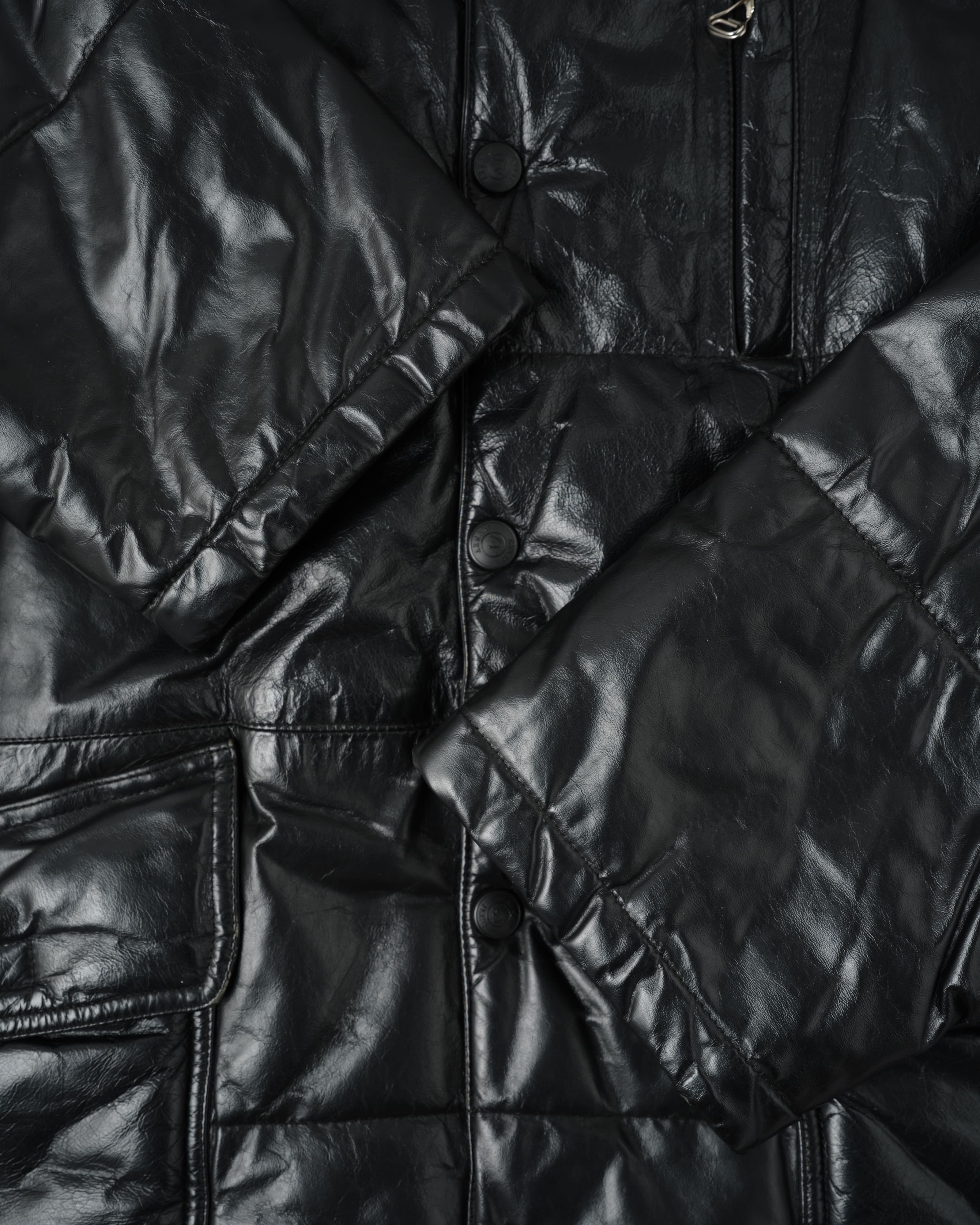 【~90’s】Old ARMANI JEANS Black Leather Puffer Jacket Size.52