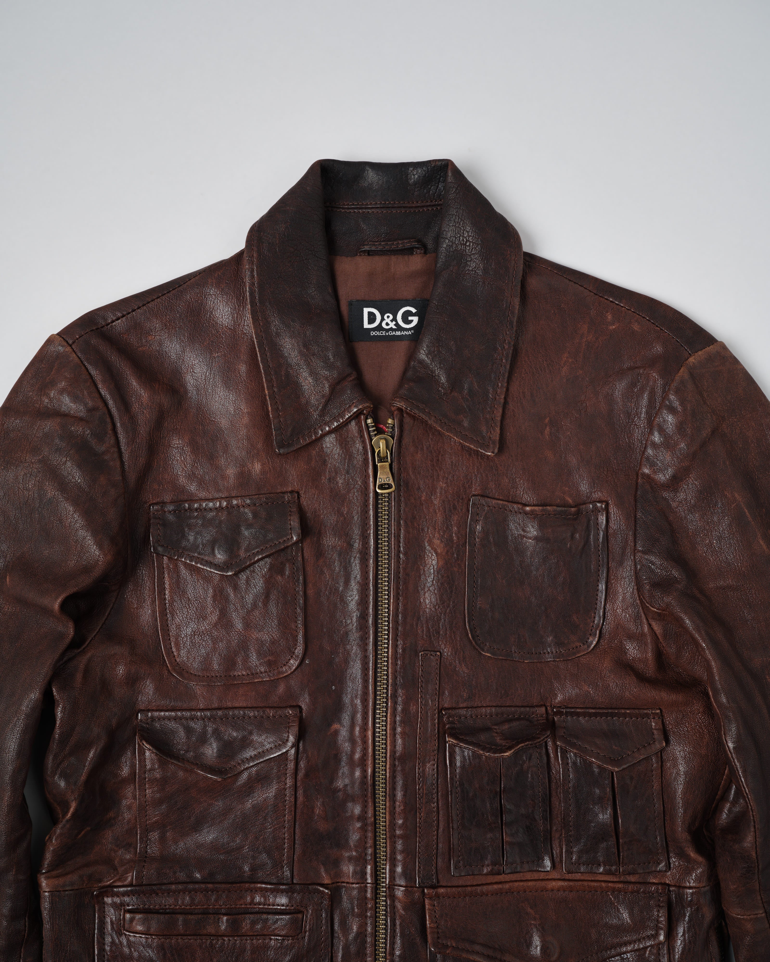 【~00’s】Old DOLCE&GABBANA Multi Pocket Leather Jacket Size.50