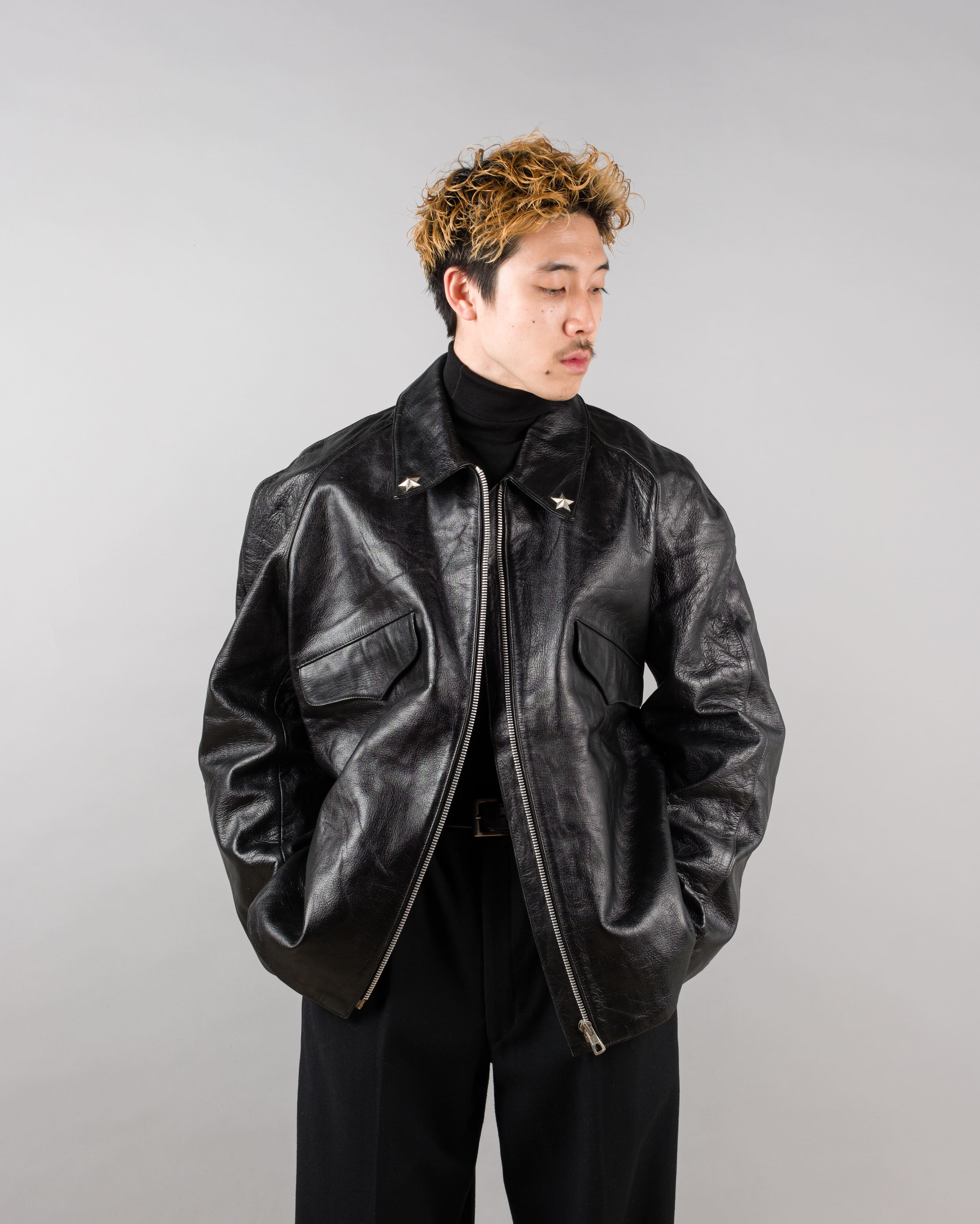 【~60’s】Italian Army Motorcycle Leather Jacket Size.2