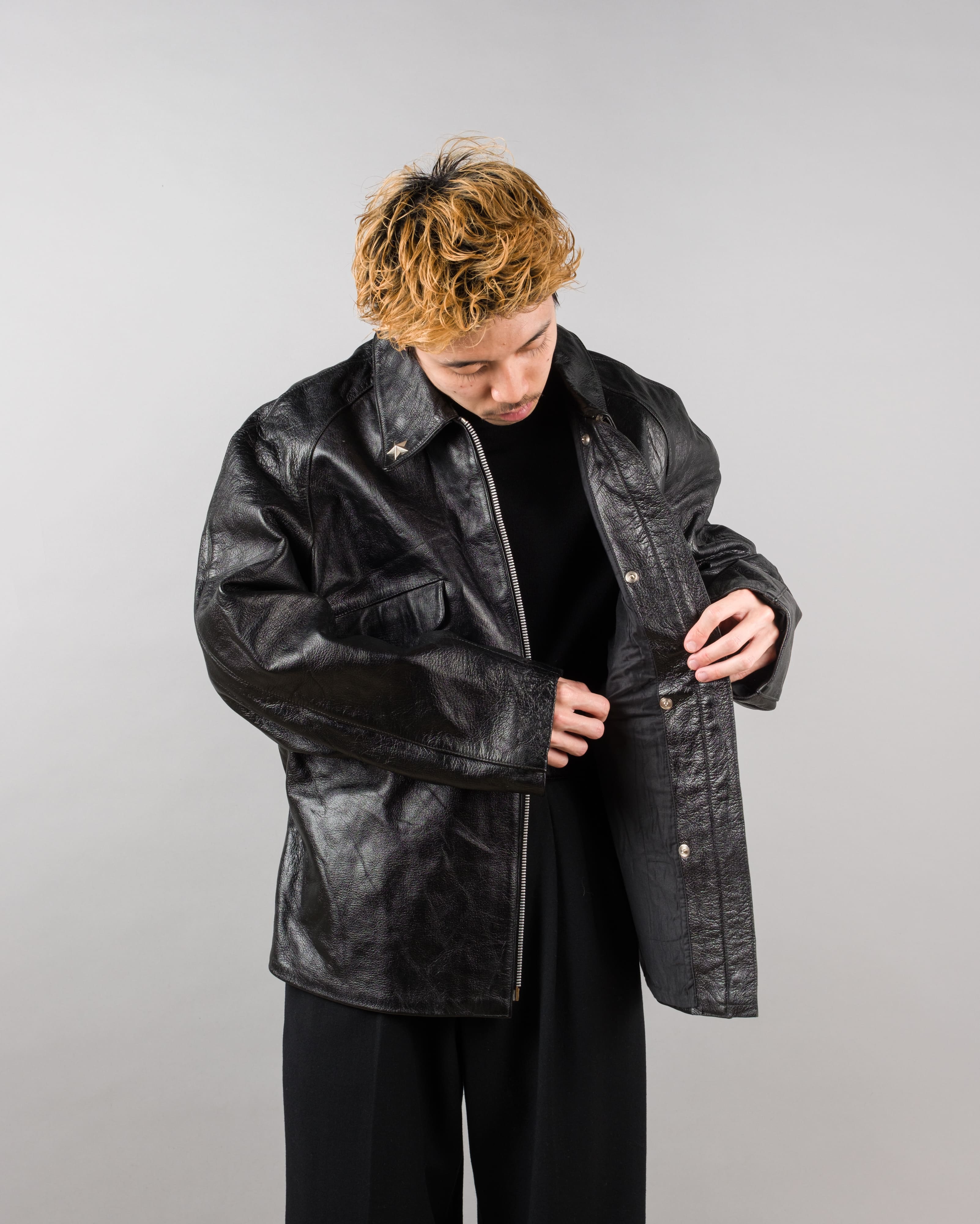 【~60’s】Italian Army Motorcycle Leather Jacket Size.2