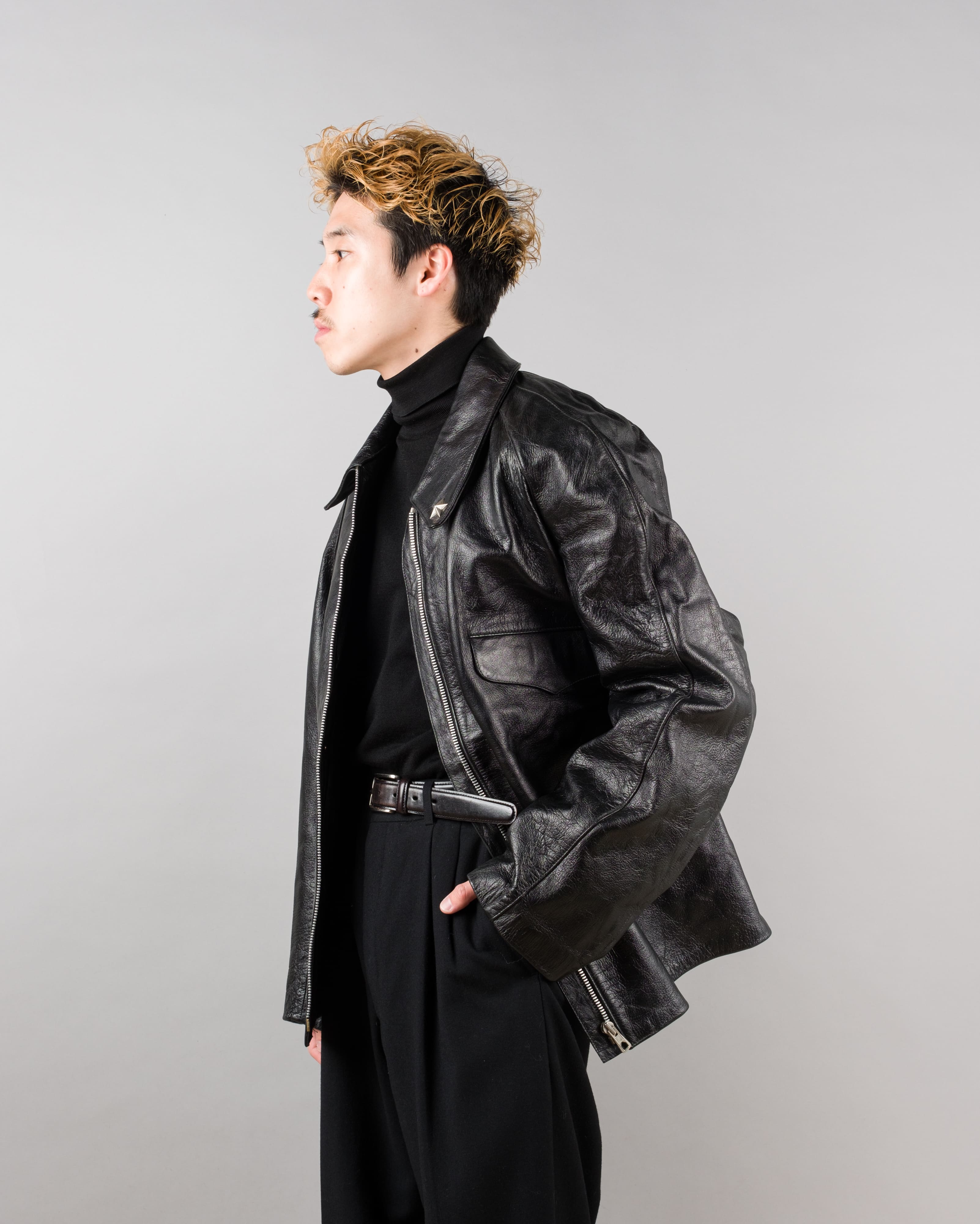 【~60’s】Italian Army Motorcycle Leather Jacket Size.2