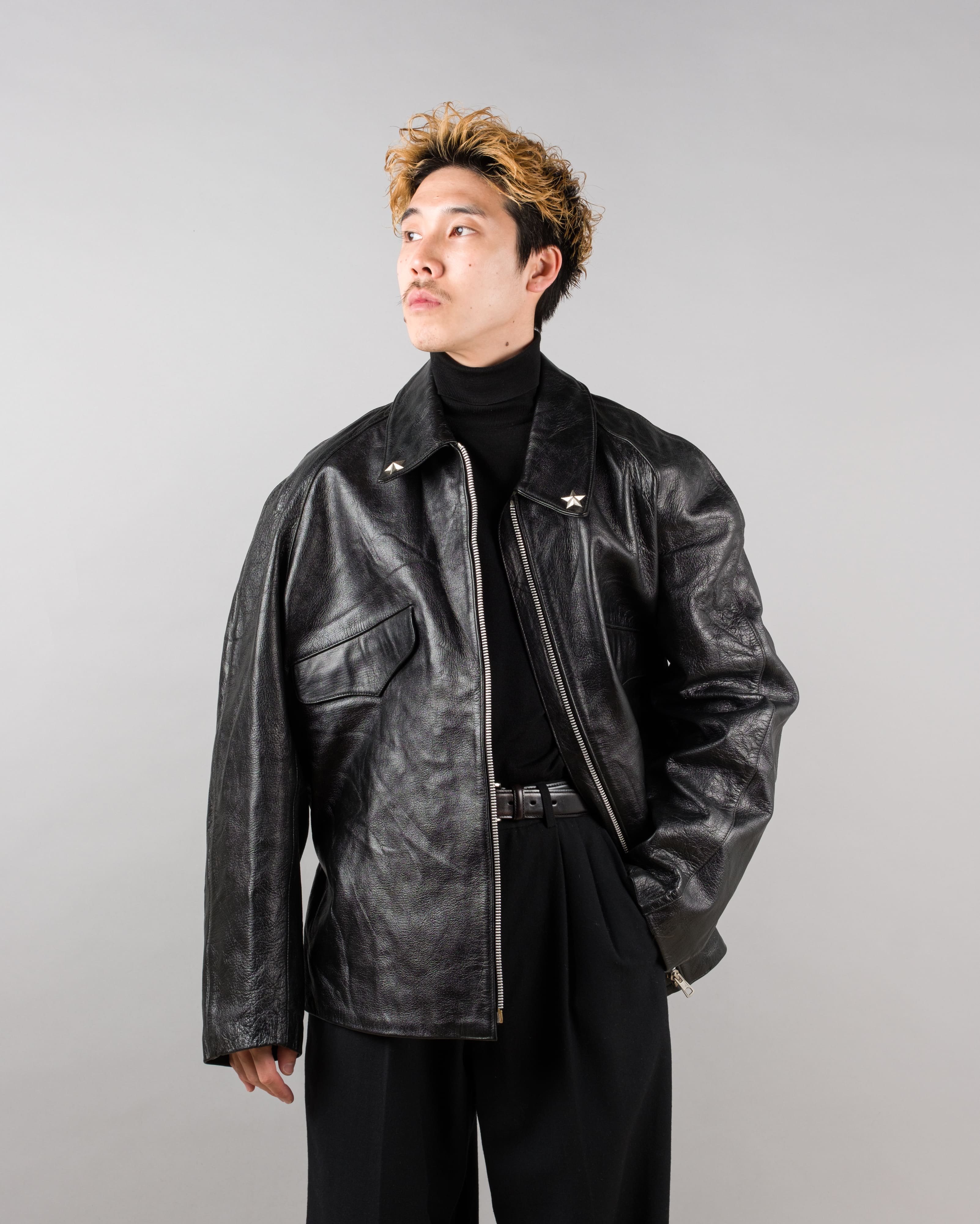 【~60’s】Italian Army Motorcycle Leather Jacket Size.2