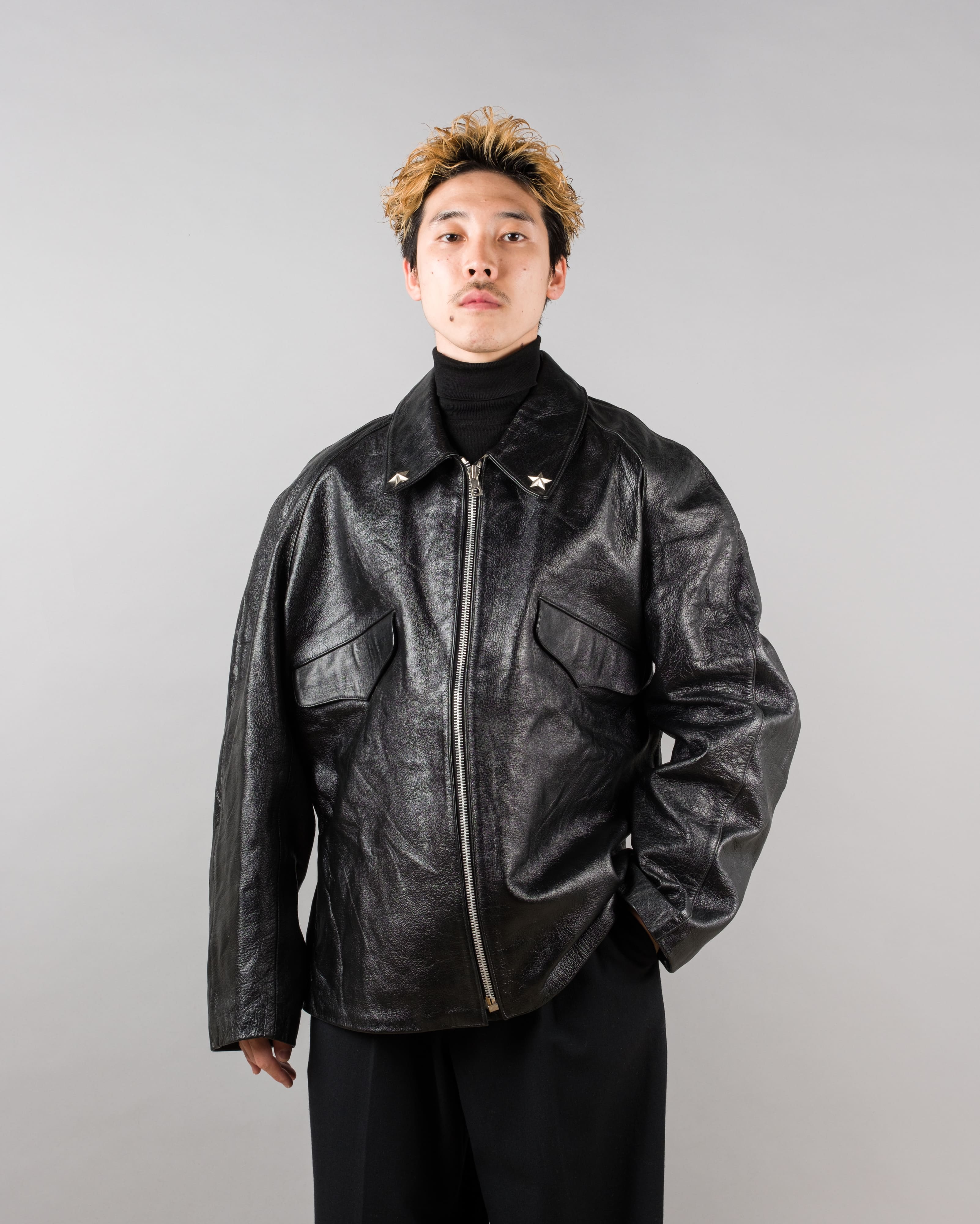 【~60’s】Italian Army Motorcycle Leather Jacket Size.2