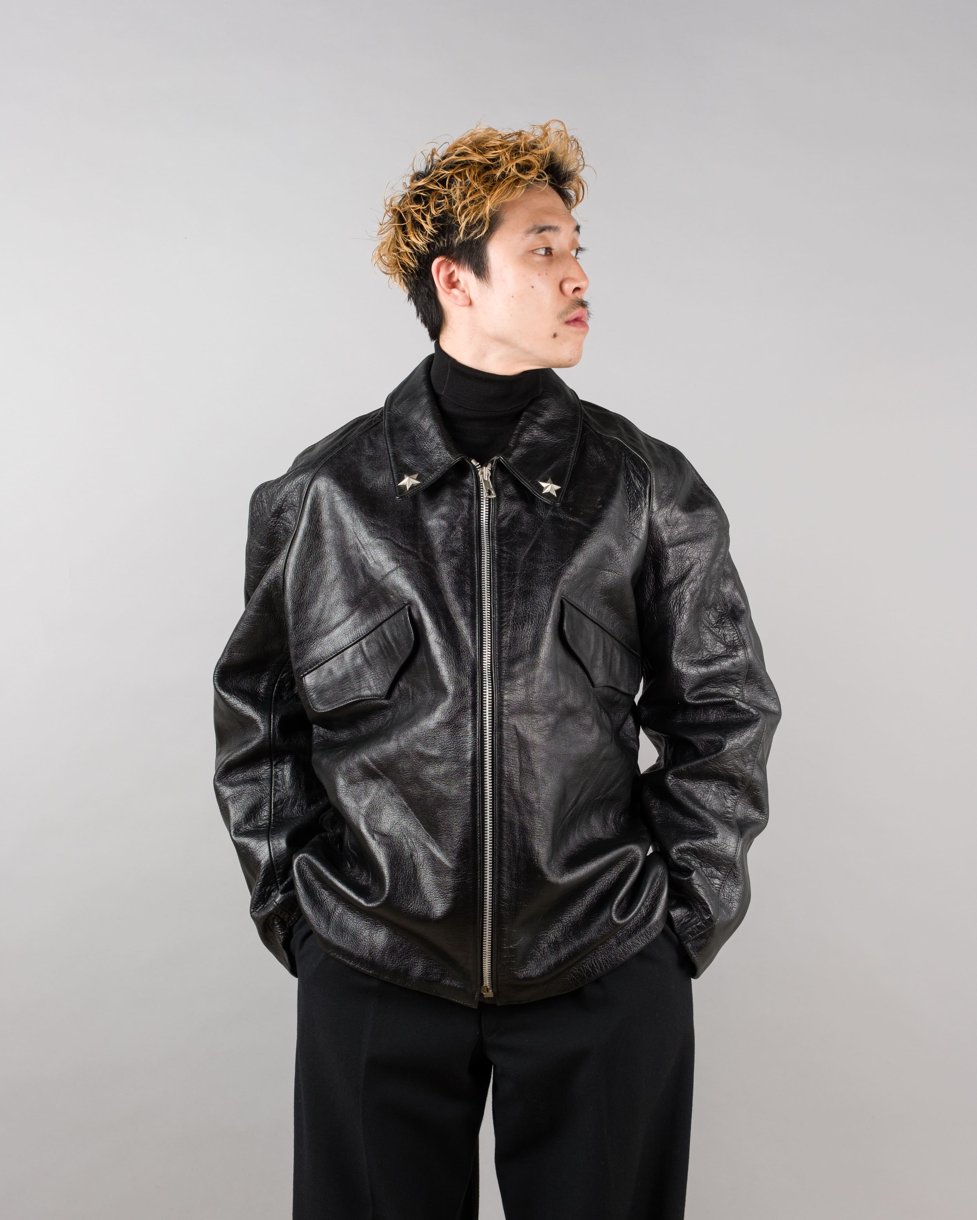 【~60’s】Italian Army Motorcycle Leather Jacket Size.2